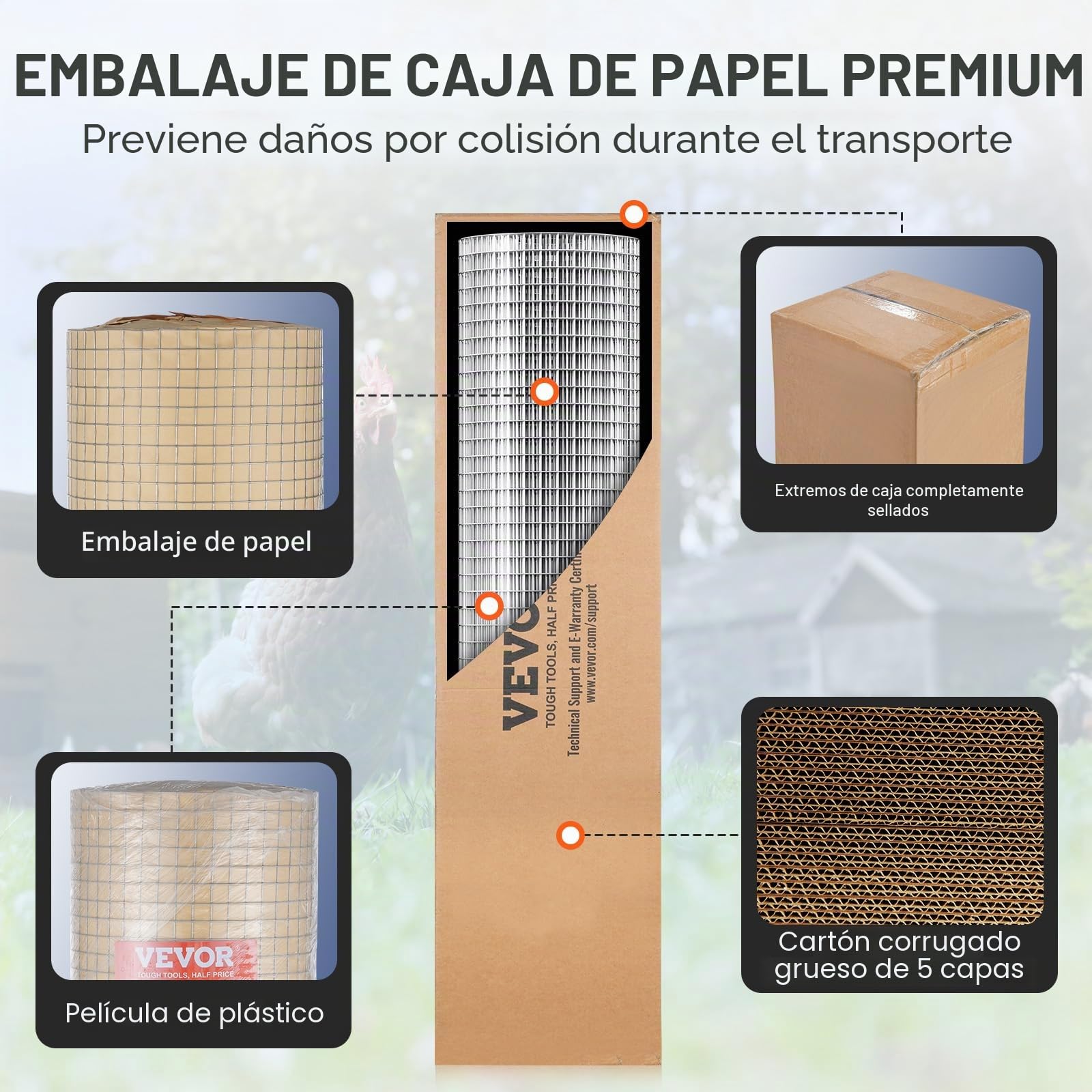 VEVOR Malla de Alambre Soldada 610 mm x 7,62 m Rollo de Malla de Alambre Galvanizado en Caliente 12,7x12,7 mm Valla de Alambre de Gallinero Calibre 19 para Jaulas de Conejos, Jardín, Roedores Pequeños
