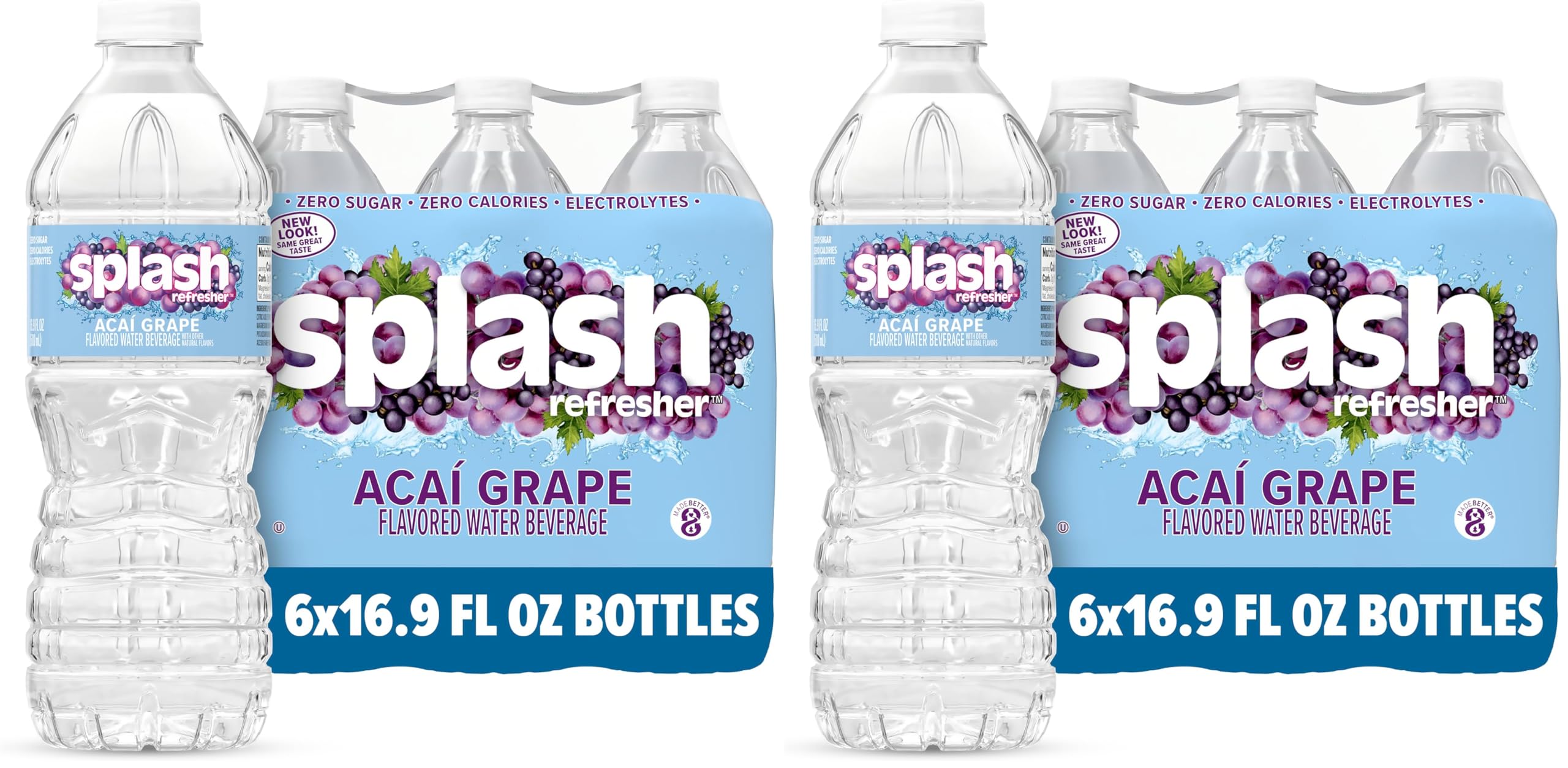 Splash Refresher Acai Grape Flavored Water, 16.9 Fl Oz, Plastic Bottle Pack of 12