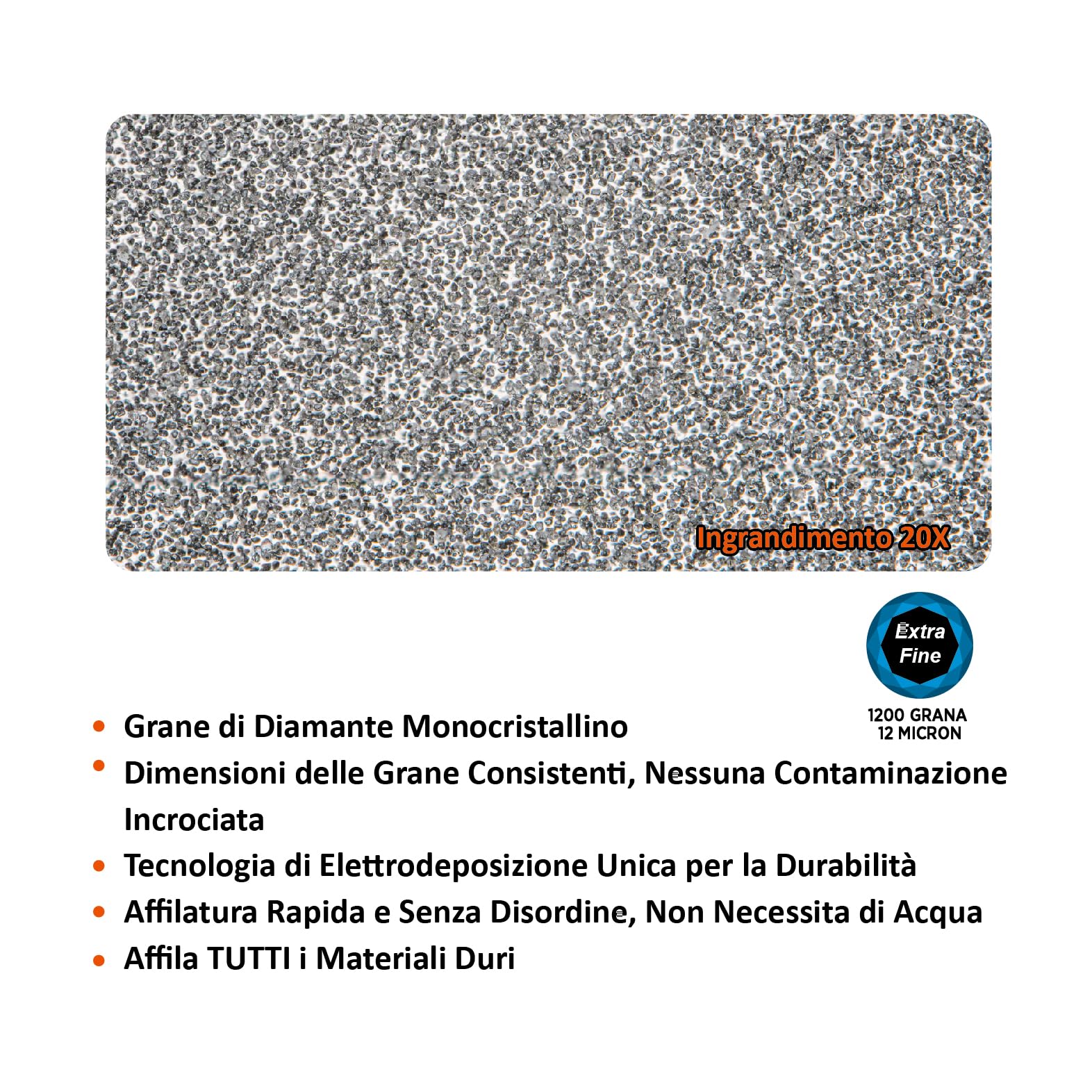 (un marchio di SHARPAL) 110R Totale 45 cm/Asta 30 cm Acciaino Diamantato Monocristallina con Guide Angolari Integrate, Grana Extra Fine 1200, Acciaino Professionale Affilacoltelli in Diamante