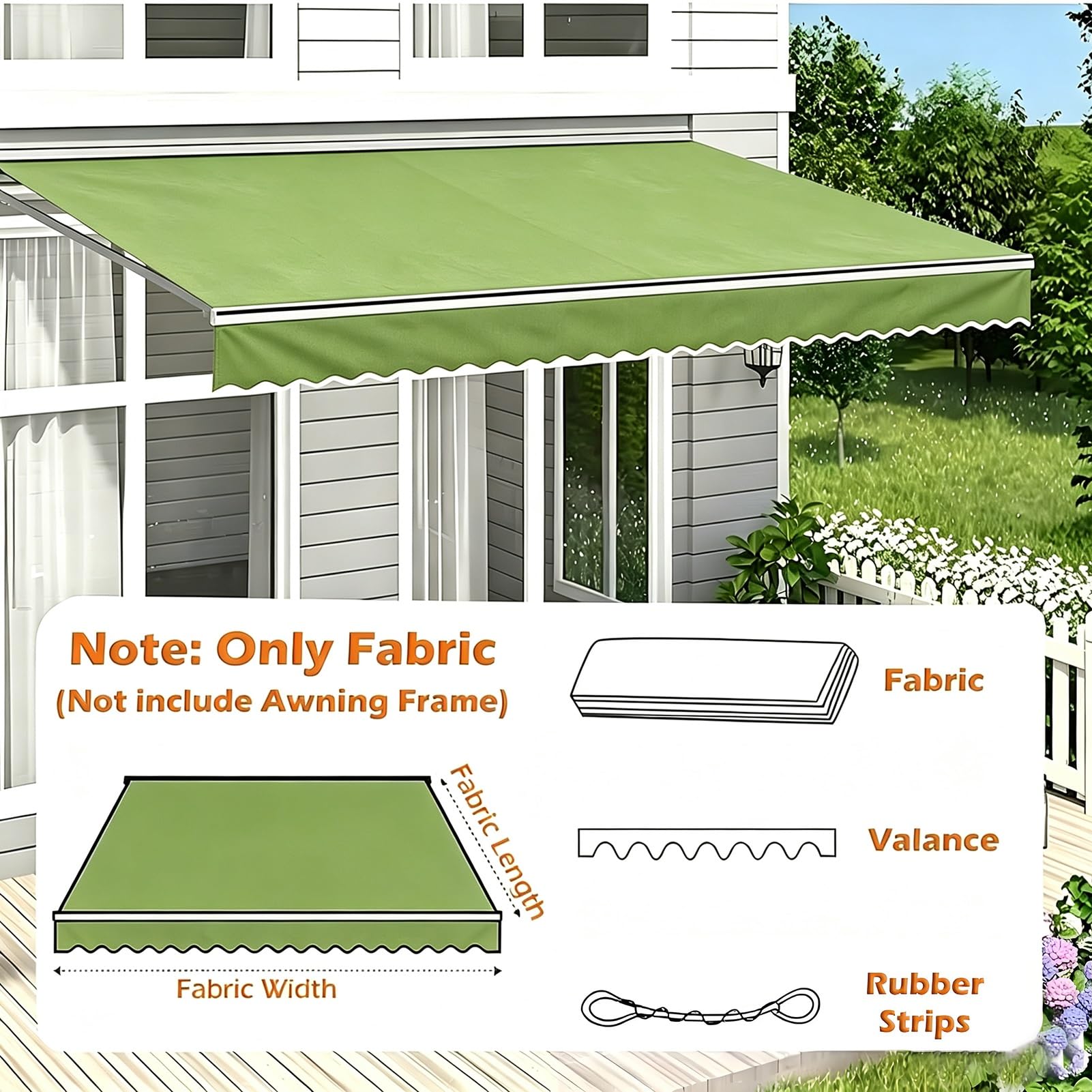 Tissu Store Banne Toile De Rechange pour Store De Terrasse | Couleur vert fruit Sans armature, Toile de store rétractable, Toile d'ombrage pour entrée Barbecue(8.2x6.5ft/2.5x2m)