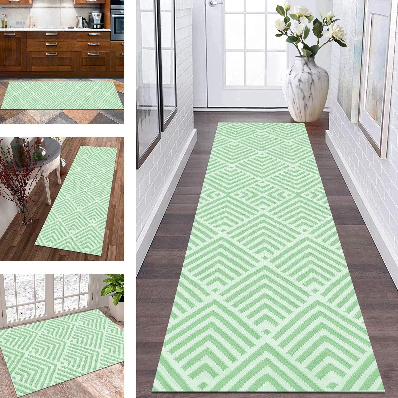 Tappeto Passatoia cucina Antiscivolo Lavabile Lungo Tappeti Runner ingresso interno Marrone Verde 40X100CM Moderno Antimacchia Tappeto Passatoie per Corridoio Tappetino bagno Soggiorno per metro