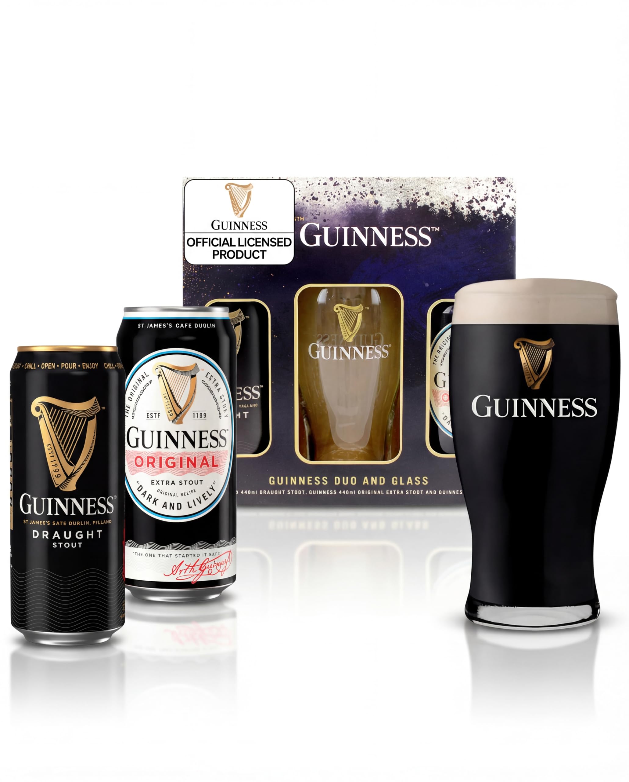 Guinness Beer Gift Set, Draught & Original 2 x 440 ml, Pint Glass