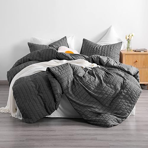 Funda de edredón Ntbay, juego de 3 piezas de mil rayas, con hilo natural, microfibra teñida, con textura