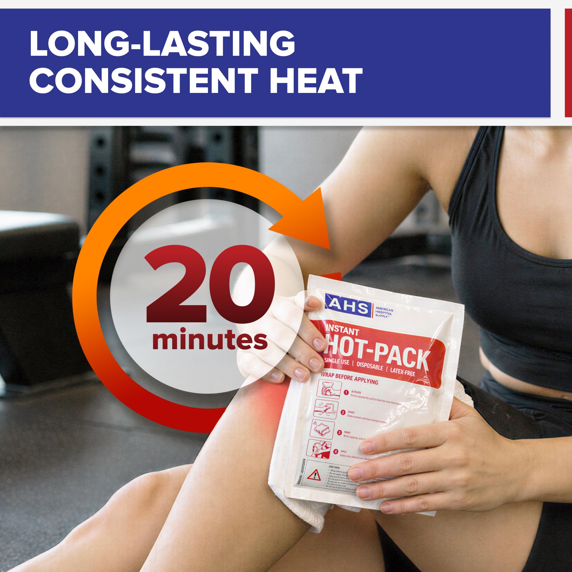 American Hospital Supply Instant Hot Pack 6 x 9 pulgadas, terapia de calor rápida de un solo uso para aliviar el dolor, compresa caliente portátil, caja de 24