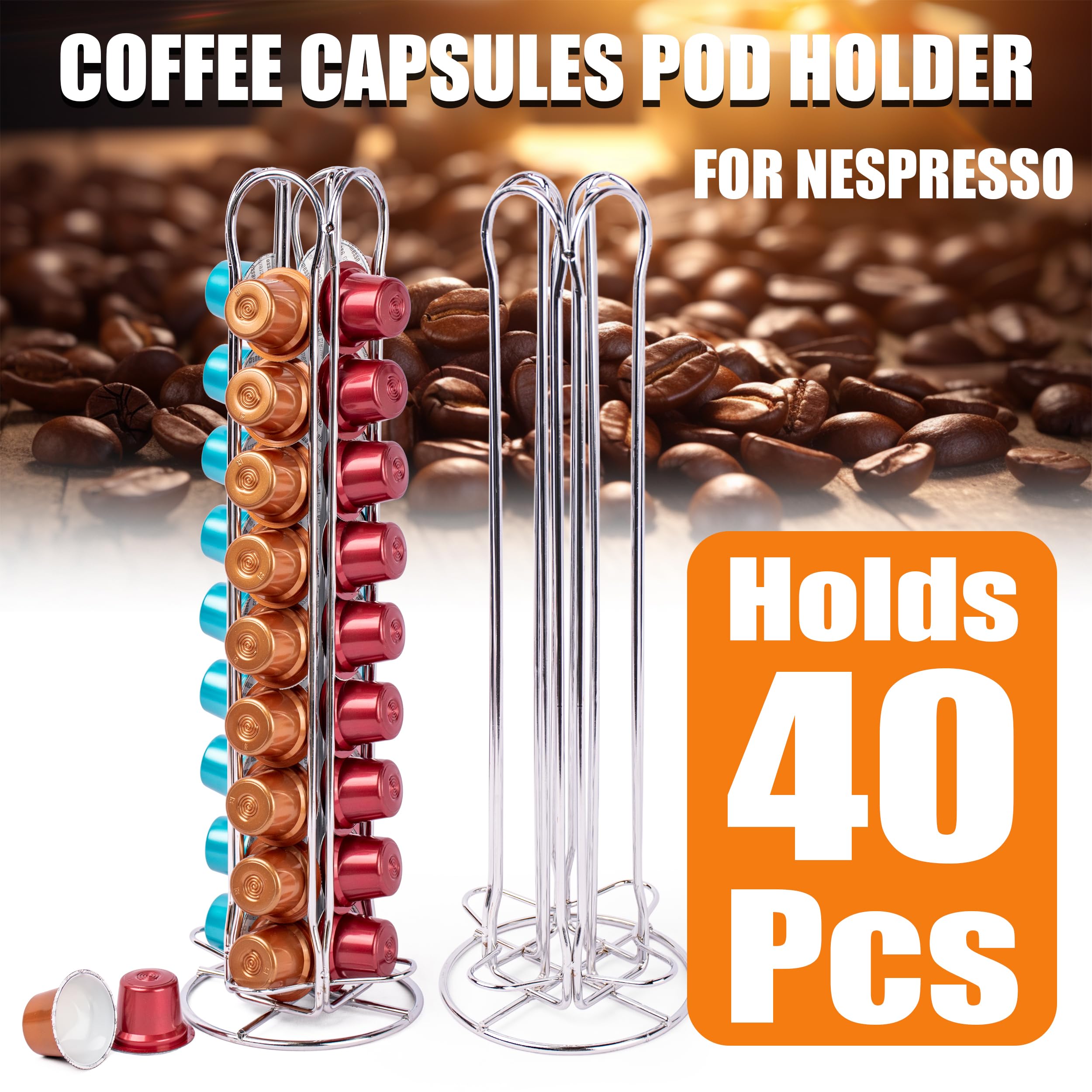 Organizador de Cápsulas de Café - Soporte para 40 Cápsulas de Nespresso, Portacapsulas Acero Inoxidable Para Mesa, Oficina, Comedor (40 Cápsulas)