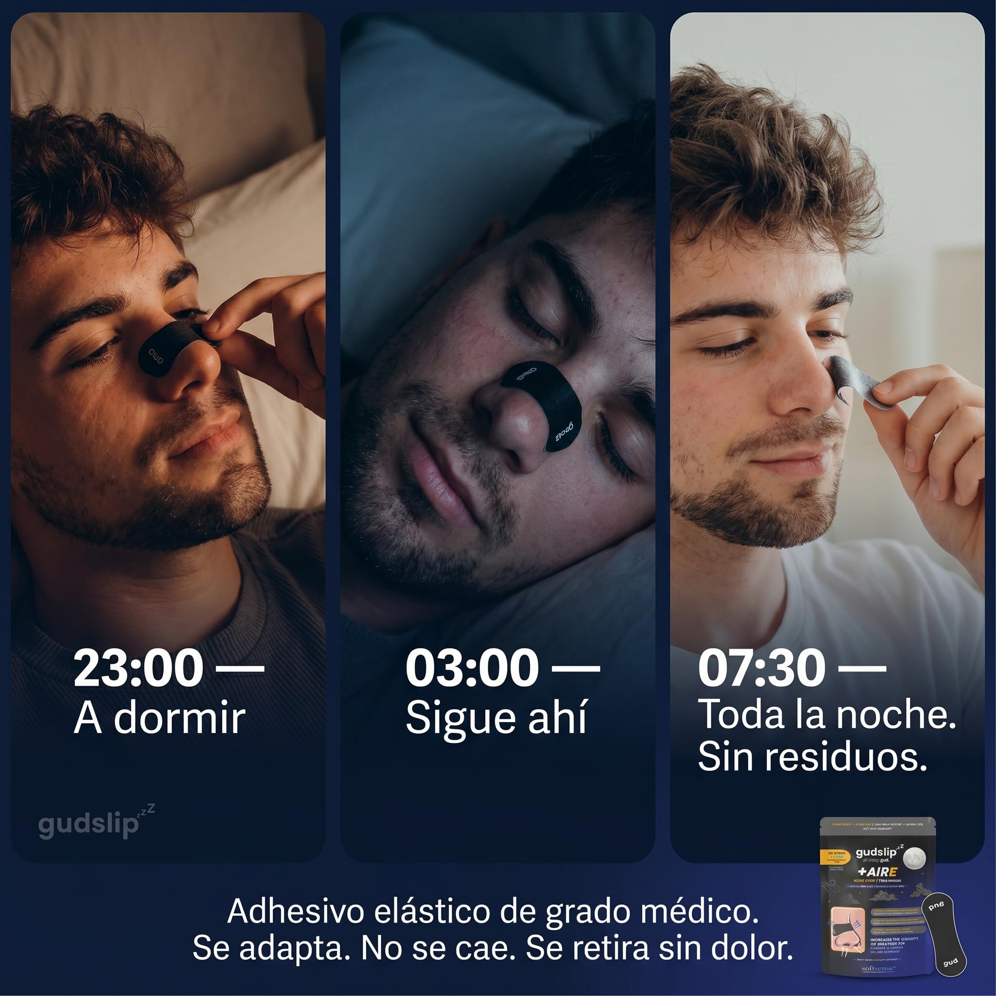 GudSlip® Tiras Nasales para Dormir Antirronquidos (30+6) - Respira Mejor, Reduce Ronquidos y Mejora tu Sueño - Ultra Cómodas, Hipoalergénicas y de Alta Adherencia