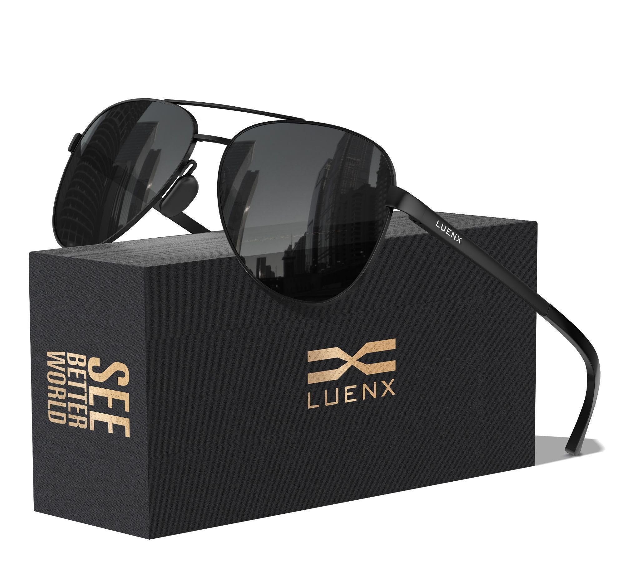 LUENX Aviator Sunglasses for Women Men Polarized Lens Trendy Sun Glasses - UV 400 Protection 60MM with Accessories Driving