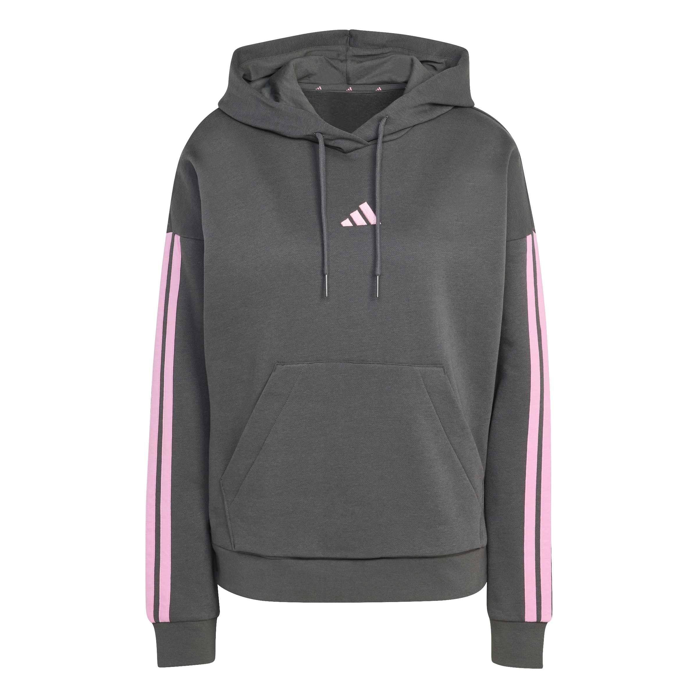 adidas Women's ESSENTIALS 3-STRIPES FLEECE HOODIE, grey six/st tropic bloom, XS