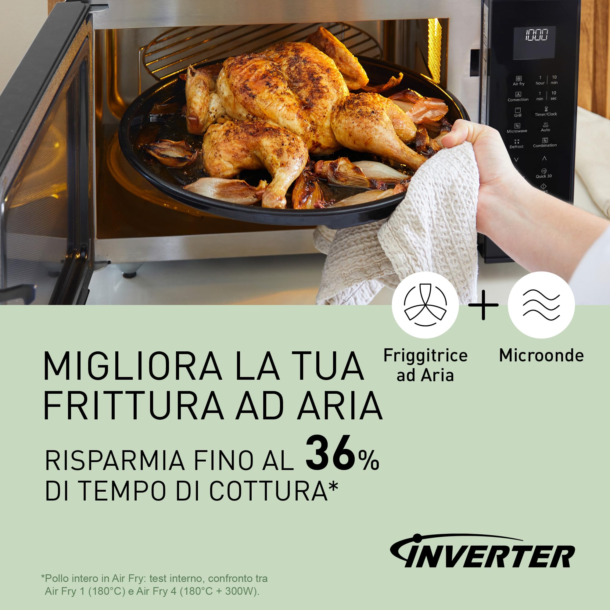 Panasonic NN-CT56RBEPG 27L 4-in-1 Microonde Combinato Inverter con Friggitrice ad Aria, 1000W, 19 Programmi Auto, Cottura Convezione Grill, Design Salvaspazio Compatto, Nero