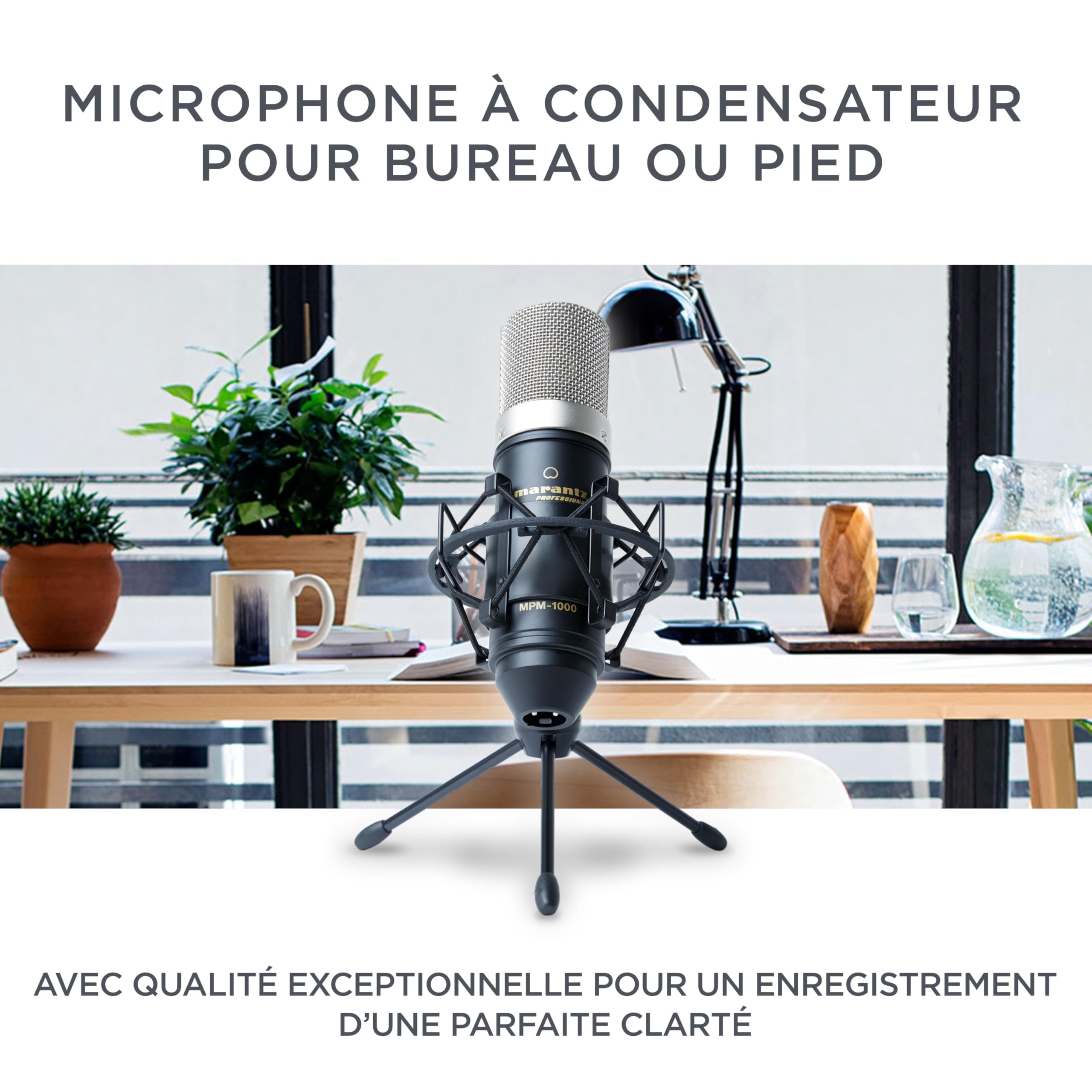 Marantz Professional MPM-1000 - Micro à condensateur XLR avec pied de bureau et câble pour podcast, streaming, chant, télétravail et gaming