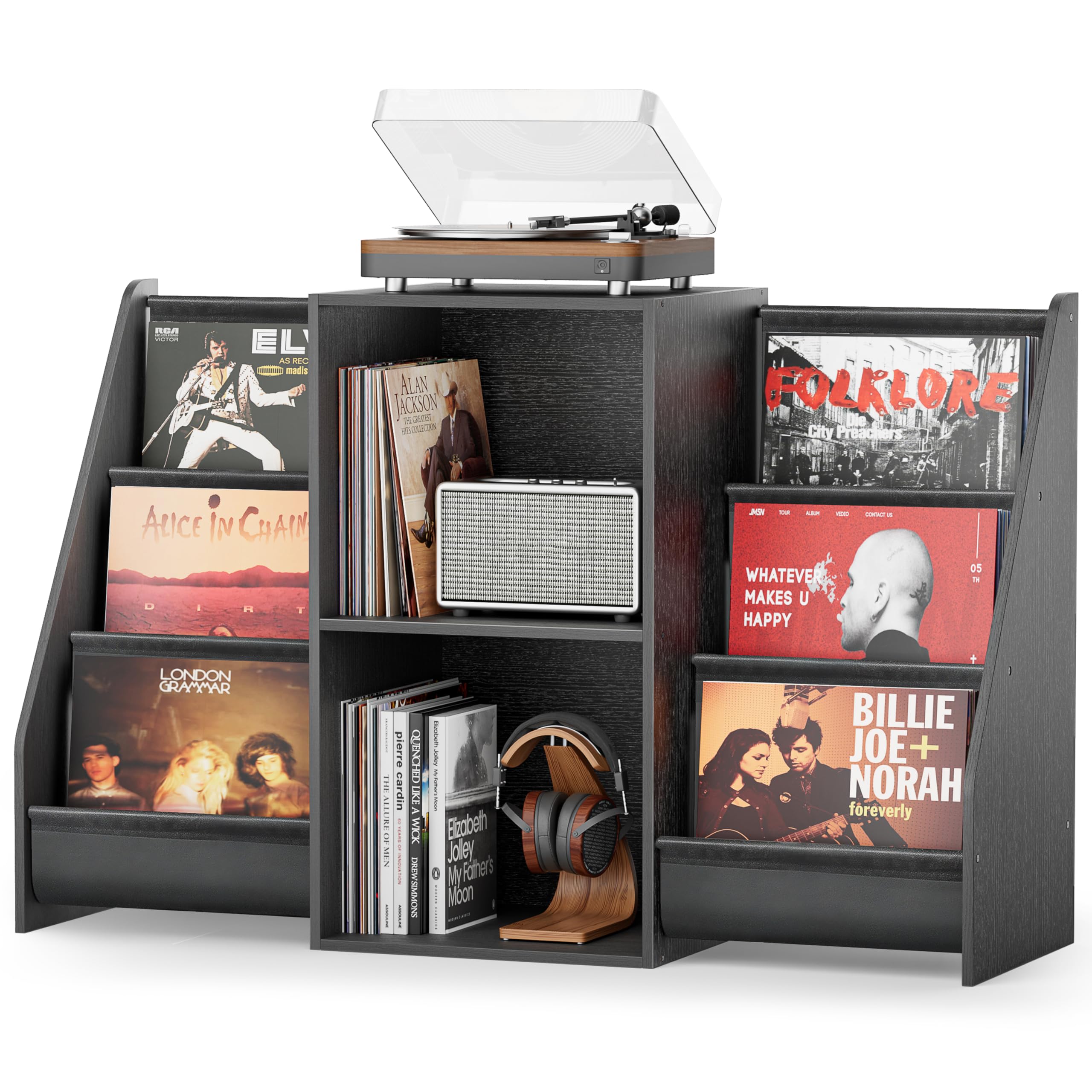 Bikoney Record Player Stand with Vinyl Storage for 350 Albums-Vintage Black โ image 1