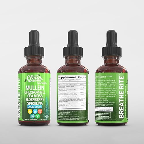 Miniatura 9 de Clean Nutra Gotas de Gordolobo para Pulmones Clorofila Orgánica Líquida Musgo Marino Irlandés, Espirulina, Regaliz, Cereza Ácida, Lobelia, Agripalma