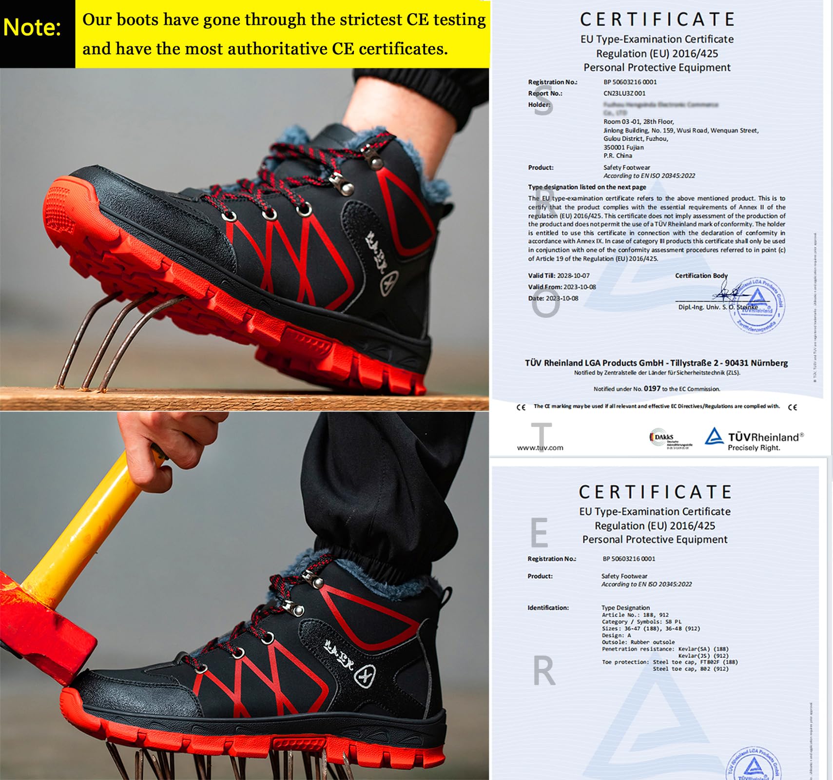 SROTER Scarpe da lavoro da uomo e donna, con punta in acciaio, impermeabili, foderate, di sicurezza, da trekking, da trekking