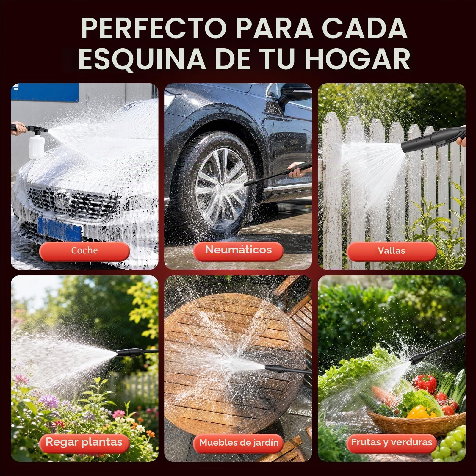 2000W Hidrolimpiadora de Alta Presion,Max150 Bar Hidrolimpiadora de Alta Presion Portátil con Cañón de Espuma y Manguera de 10M,con Estante Superior, Incluye Cepillo para Coche,