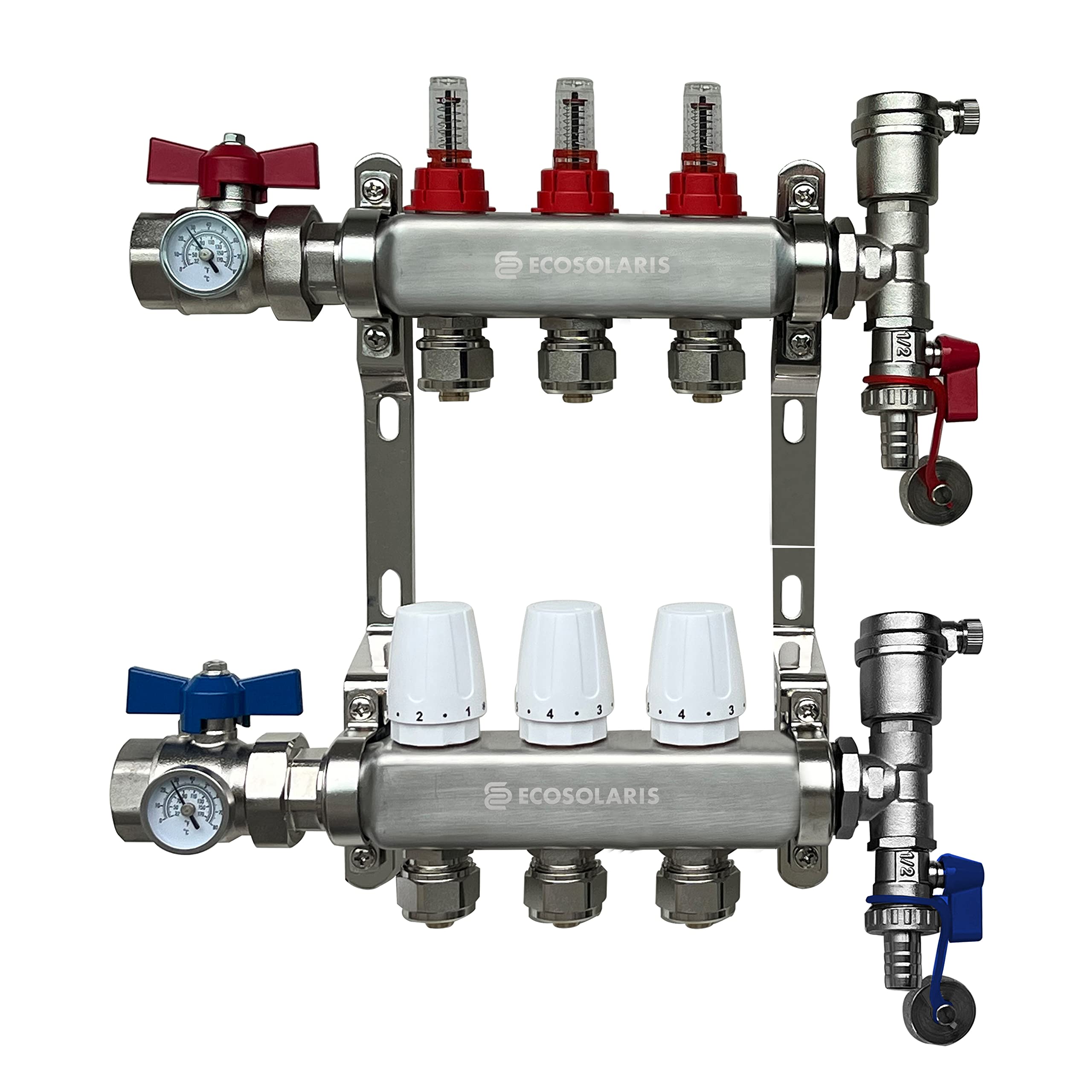 Ecosolaris 3 Loop 1/2 Pex Manifold Stainless Steel Radiant Floor Heating  Set/Three Branch Kit with 1/2 adapters/Compression Nuts, Pipe Fittings -  Amazon Canada