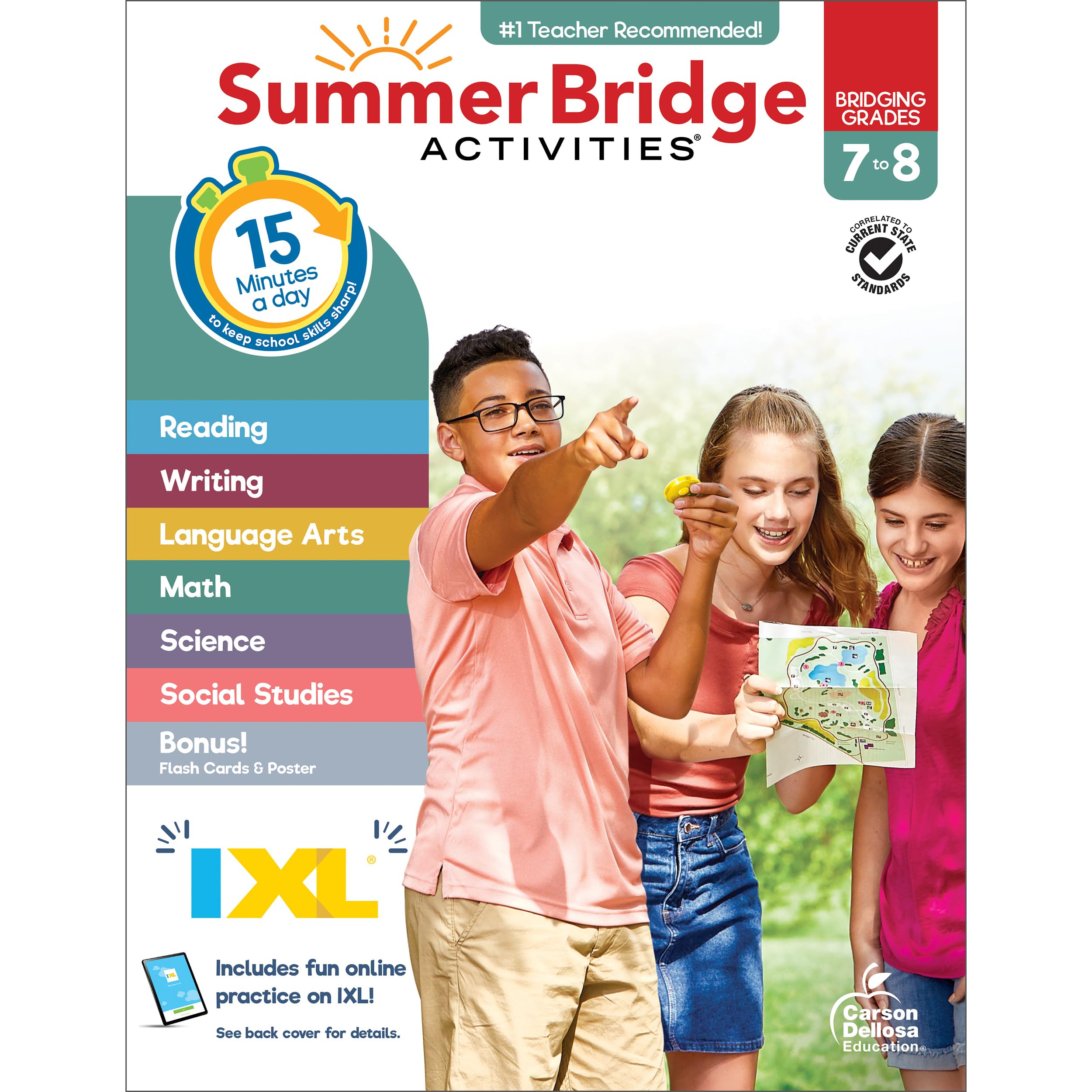 Summer Bridge Activities 7th Grade to 8th Grade Workbooks All Subjects, Math, Language Arts, Science, Social Studies, Fitness, Seventh & Eighth Grade With Flash Cards, eBooks & More