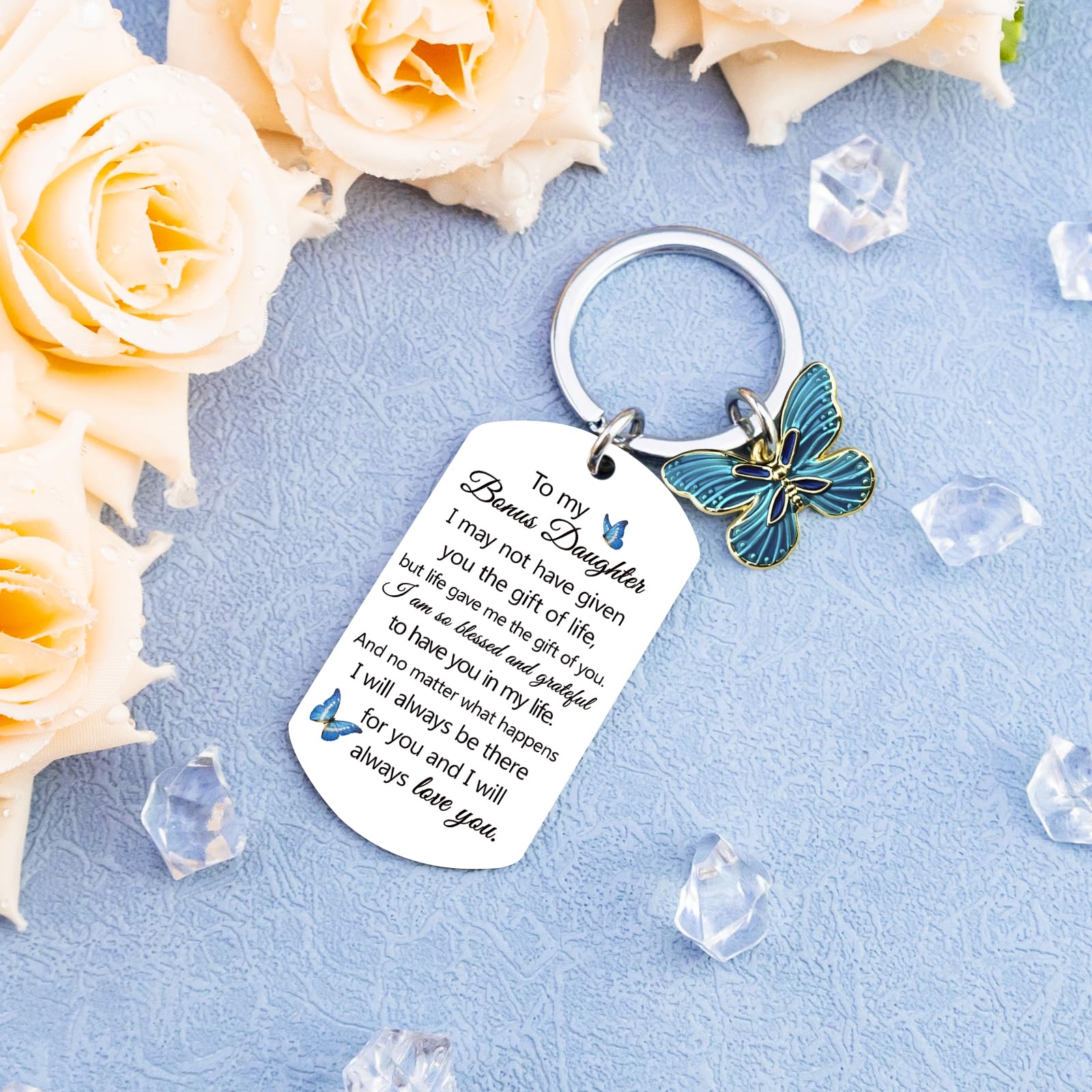 Bonus Daughter Gifts Stepdaughters Gift from Stepmom Daughter in Law Birthday Gifts from Mother in Law To My Bonus Daughters Keychain Daughters Birthday Graduation Christmas Stocking Stuffers