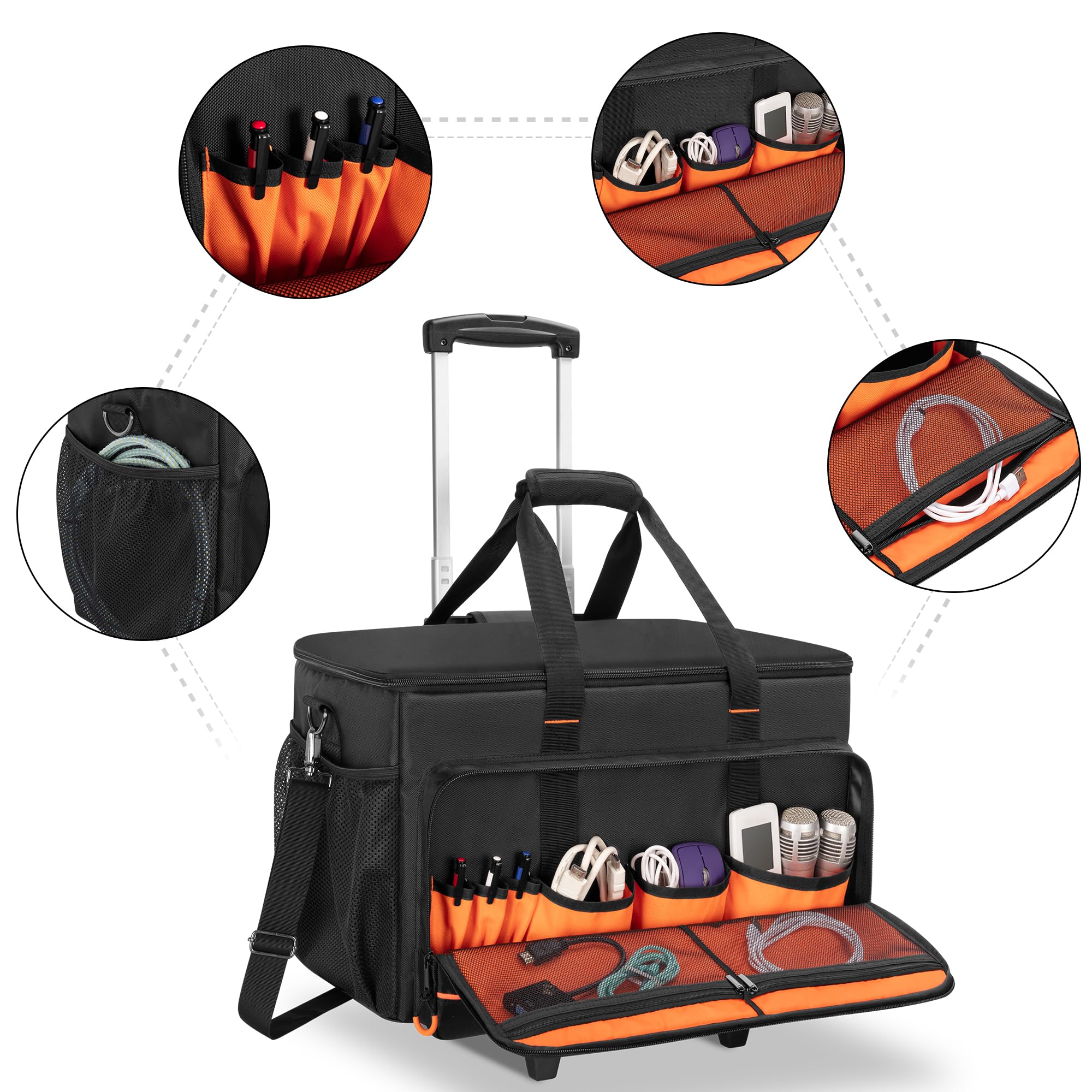 Trunab Borsa Portacavi per DJ con Fondo Rigido Imbottito, Divisori Staccabili e Carrello, Custodia da Viaggio per Attrezzatura Professionale Per DJ, Strumenti Musicali e Accessori