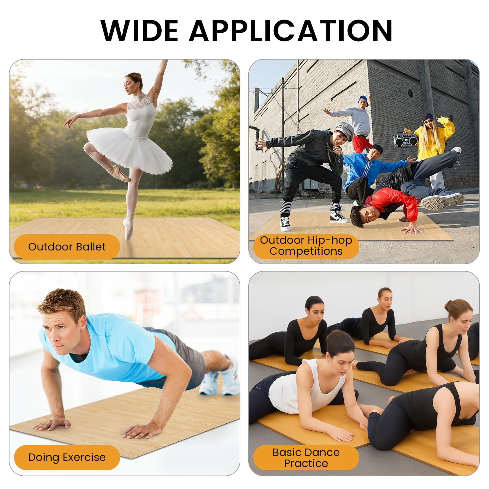Tapete portátil para pista de baile de 3 x 4 pies, PVC de 5 mm de grosor para ballet, jazz, tap, irlandés y pop, antideslizante y absorbente de golpes para el hogar, estudio, fiesta al aire libre