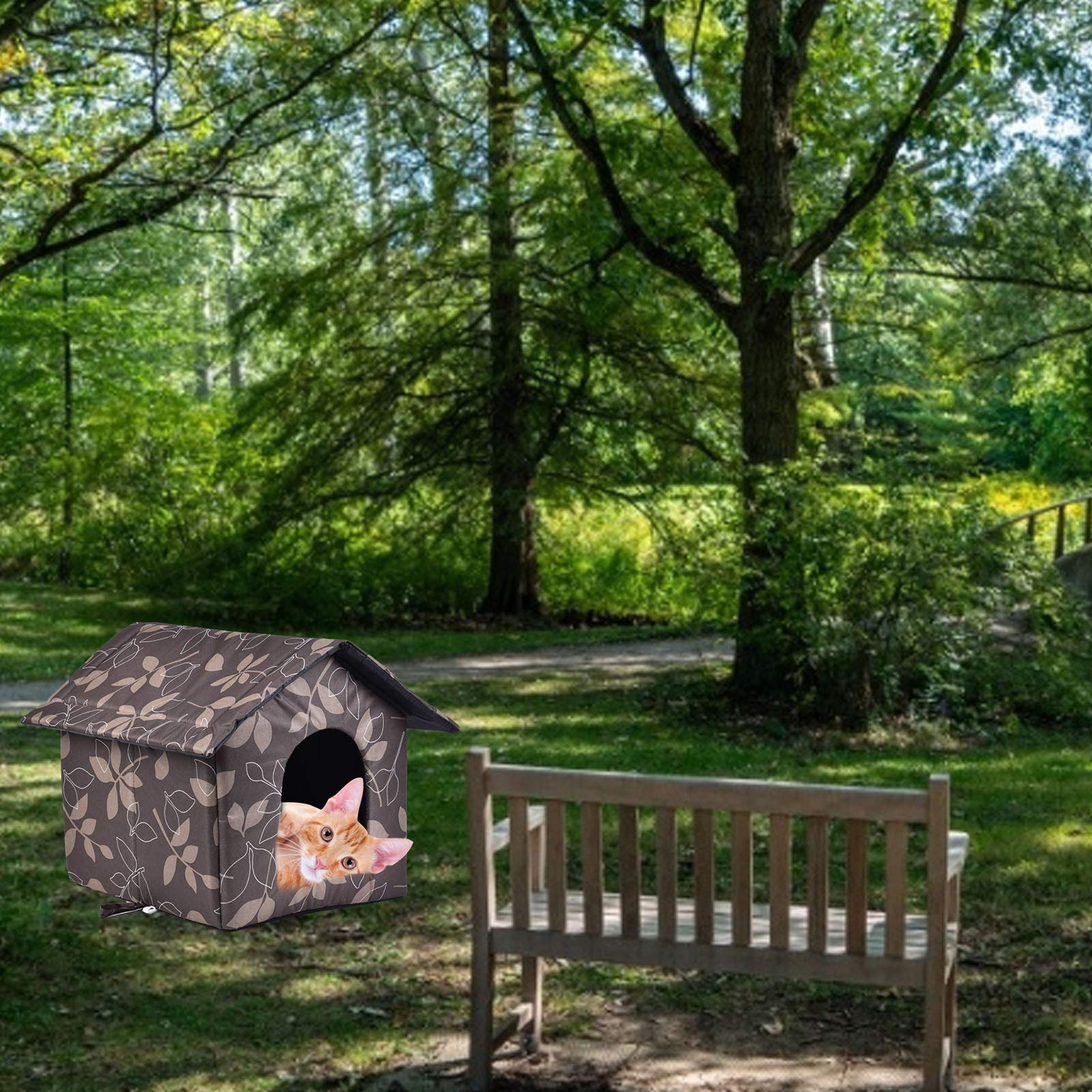 Katzenhaus Für Draußen Winterfest, Faltbare Wasserdicht Wetterfester Katzenhöhle Haustierhaus, Weich Warm Haustierhaus Outdoor Hundehöhle Mit Abnehmbarem Kissen Für Kleine Hund Katze (L)
