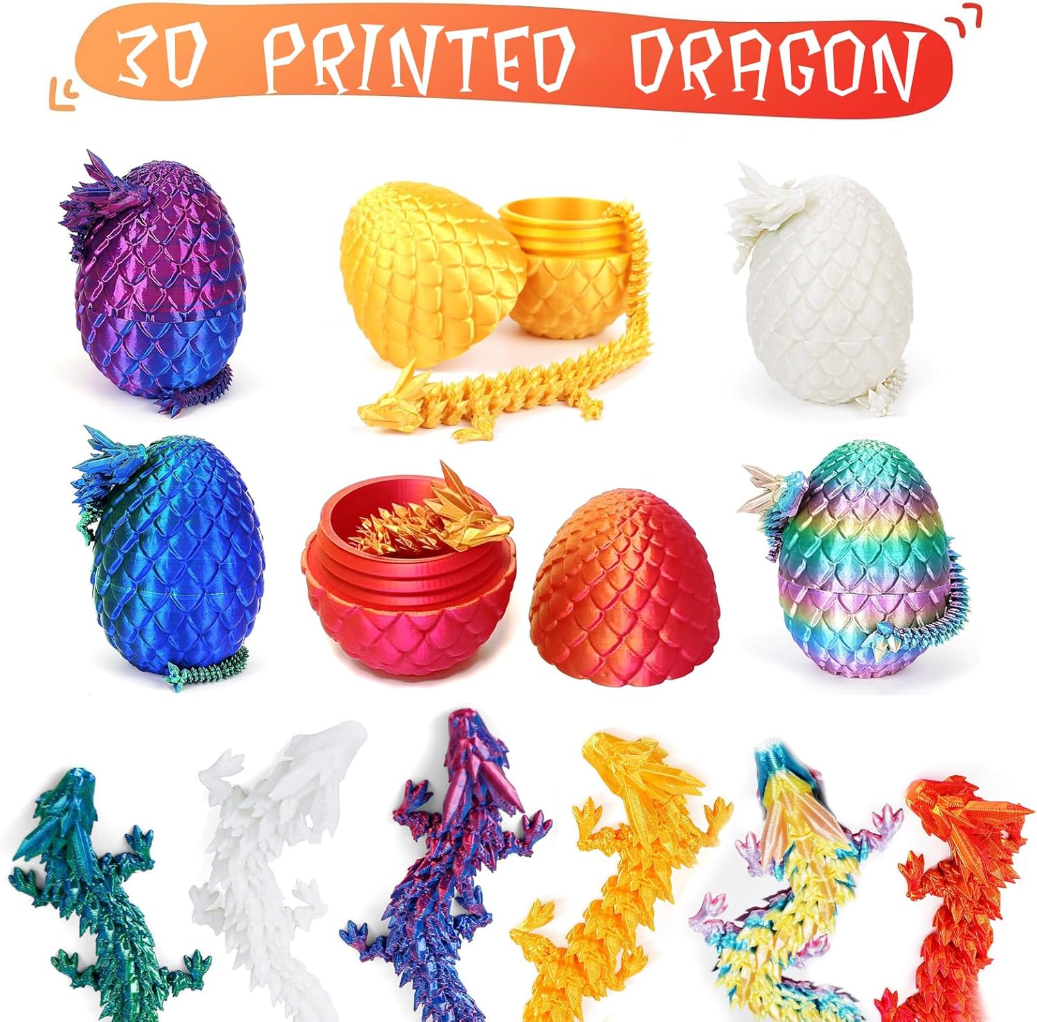 6 Pcs 3D Printed Dragon Eggs with Dragon Inside, Mini Dragon Egg Fidget Toy 3D Articulated Crystal Dragon Eggs, Easter Basket Stuffers 3D Printed Easter Eggs Animals Toy Set (Multicolor-6pcs) - Image 5