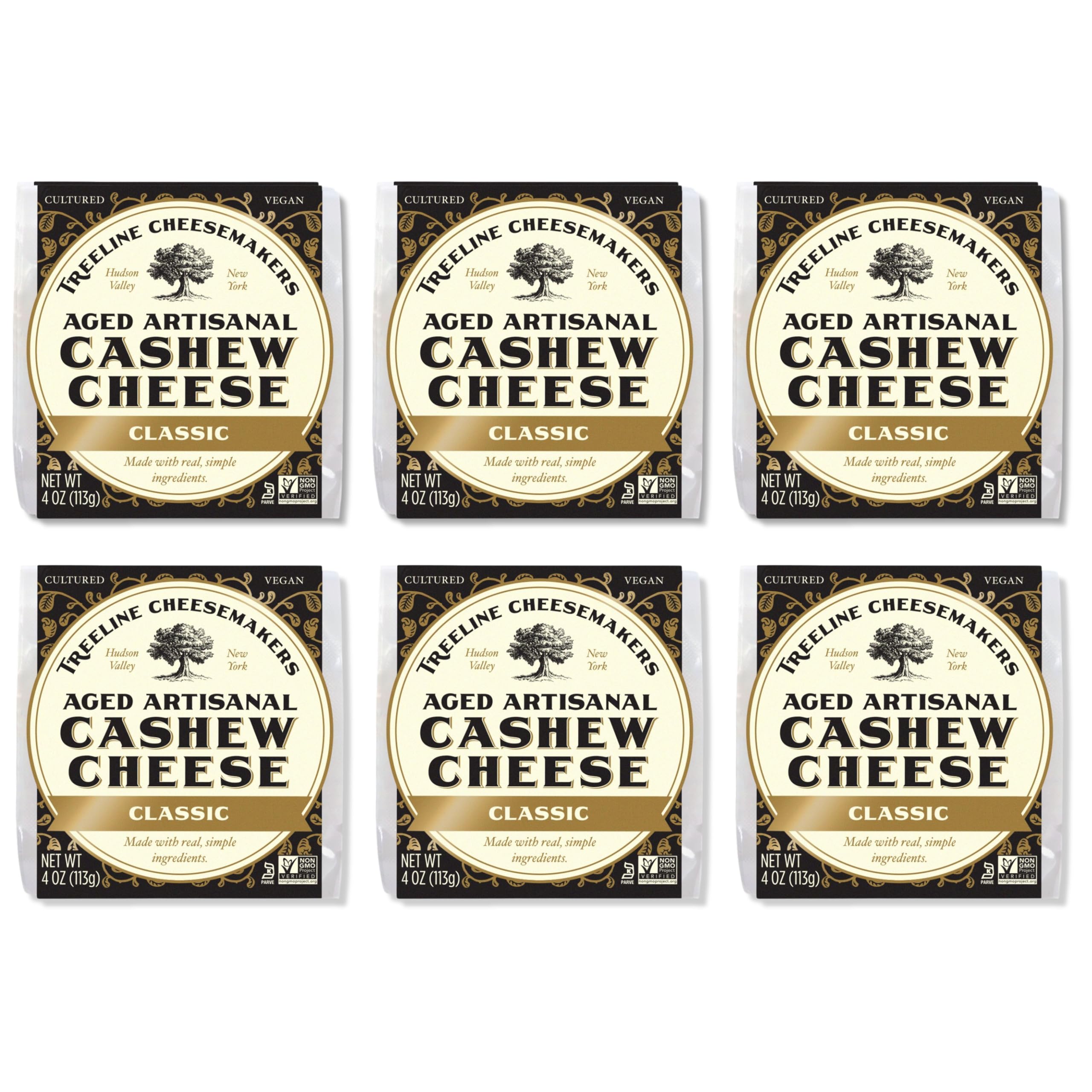 Treeline Cheese - Vegan Dairy-Free Aged Artisanal Cheese 4 oz, 6-Pack (Classic)