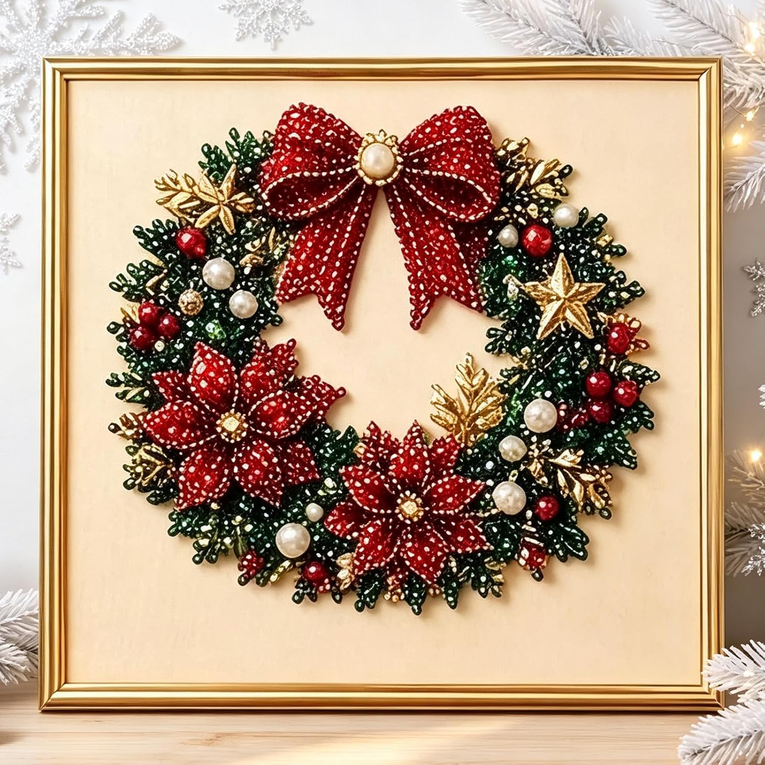 DIY Christmas Pearl Painting Art Kit with Frame – Family Holiday Craft,Pre-Numbered Beads & Canvas,Complete Tools & Frame,Glossy 3D Finish,Perfect Bonding Gift for Adults,Teens & Kids., Round