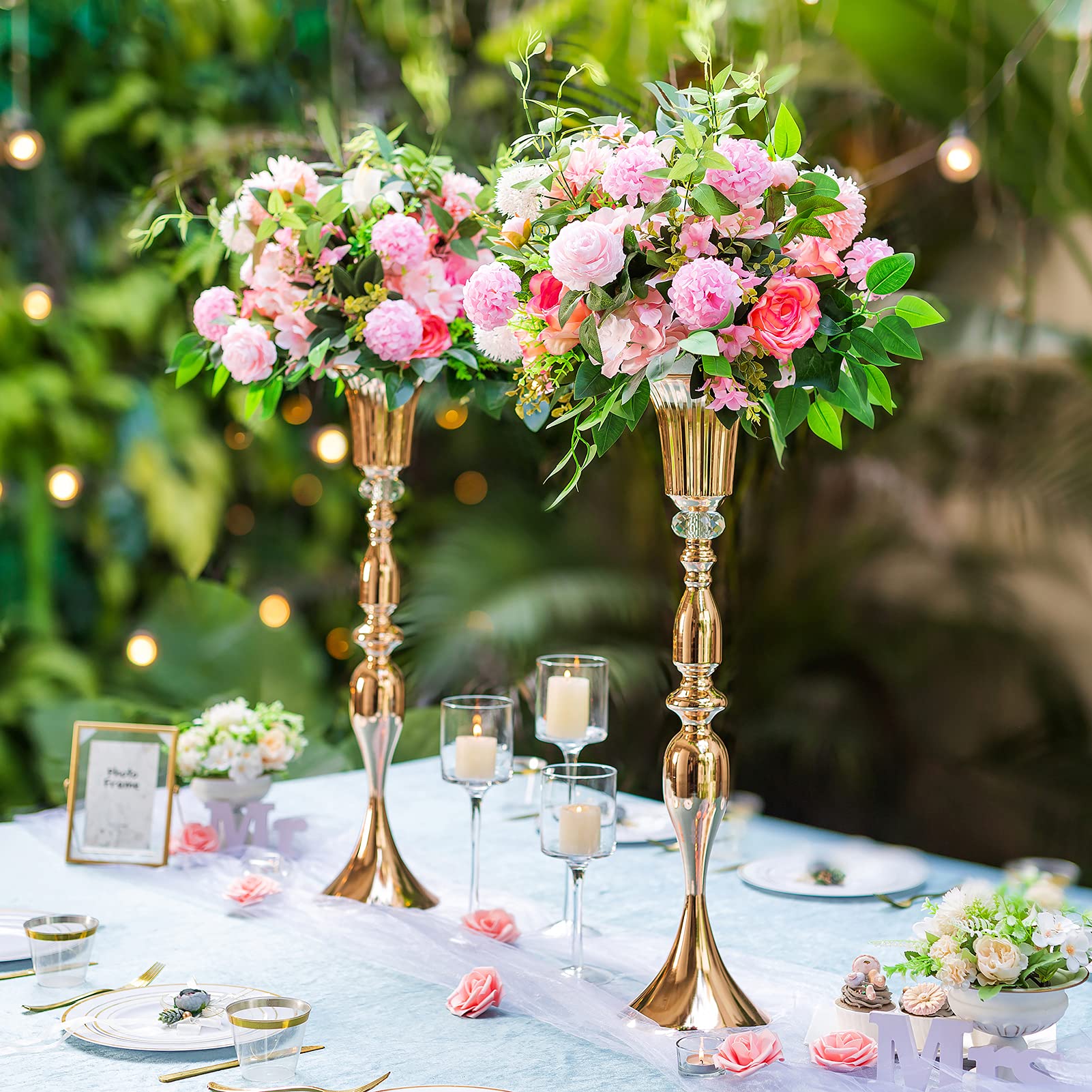 Sziqiqi Oro Vaso per Centrotavola Matrimonio: Vasi Alti 20 cm per Decorazioni da Tavola - Vaso a Urna in Metallo per Composizione Fiori Set di 2 - Vasi Elegante per Festa Compleanno