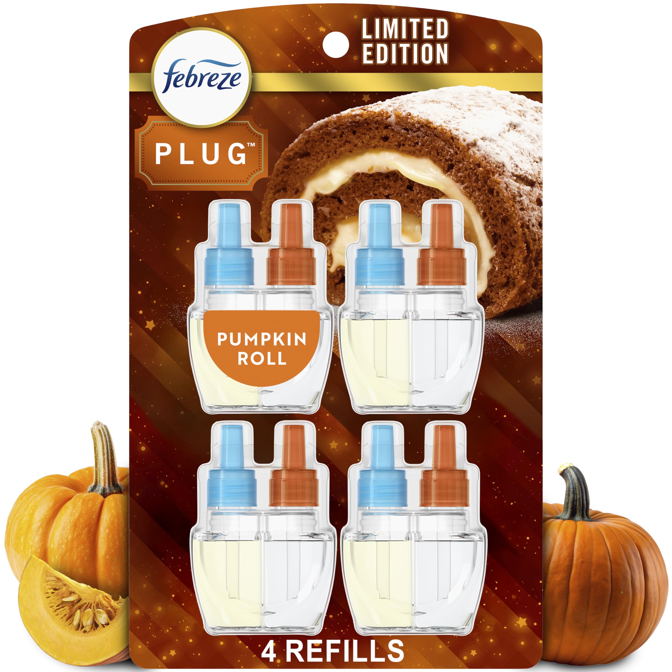 Febreze Plug In Air Freshener Odor-Fighting Scented Oil Refill Pumpkin Roll Scent 4 Refill