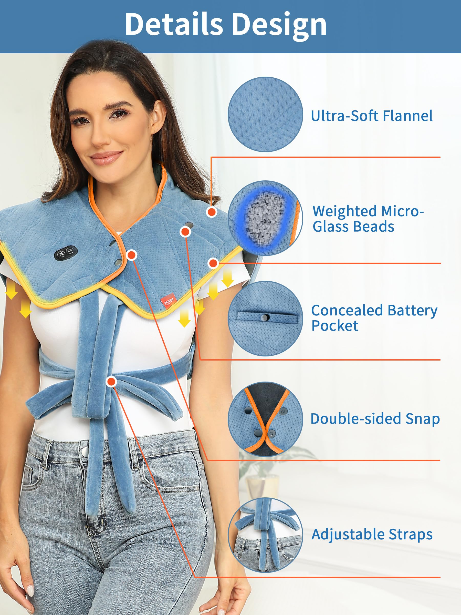 Almohadilla térmica para cuello, hombros y espalda con batería, almohadilla térmica inalámbrica de 12 V con masajeador de vibración y 3 modos de calefacción, almohadilla de calor eléctrica portátil