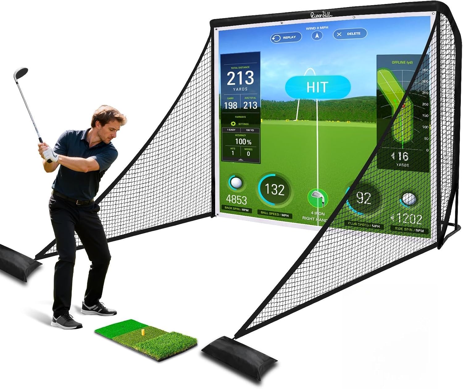 Golf Hitting Net, Golf Cage w/Impact Screen, Sound-Dampening Cloth, 10 x 8Ft or 10 x 7Ft Indoor & Outdoor Driving Chipping Simulator Practice Equipment for Home, Backyard & Garage
