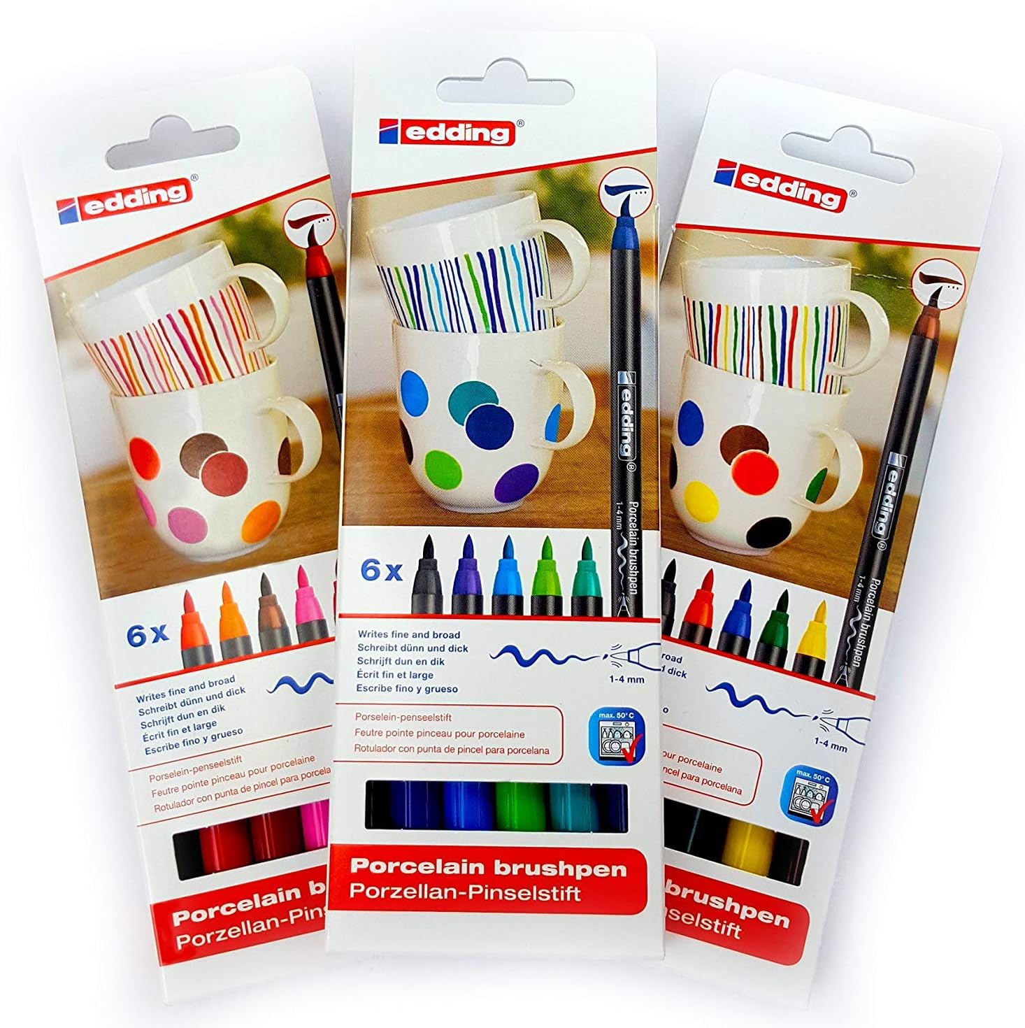 edding4200 PORCELAIN BRUSHPEN OVEN BAKE MARKER PEN (3 ASSORTED SETS)