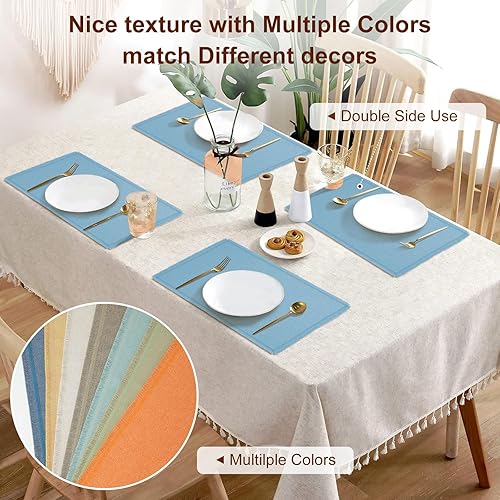 Miniatura 3 de Juego de 6 manteles individuales de tela tipo lino con borlas, estilo bohemio, lavables a máquina, resistentes al calor, sin arrugas, de poliéster