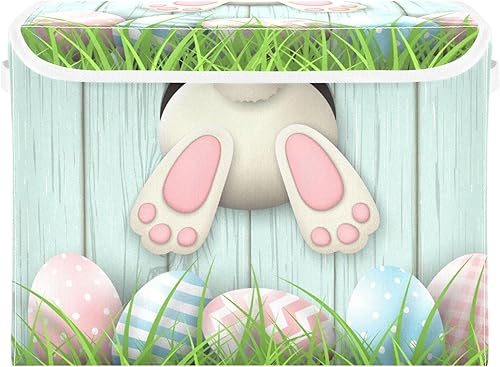 xigua Contenedores de almacenamiento de conejo de Pascua con tapas y asa de transporte, cajas de almacenamiento plegables, contenedores