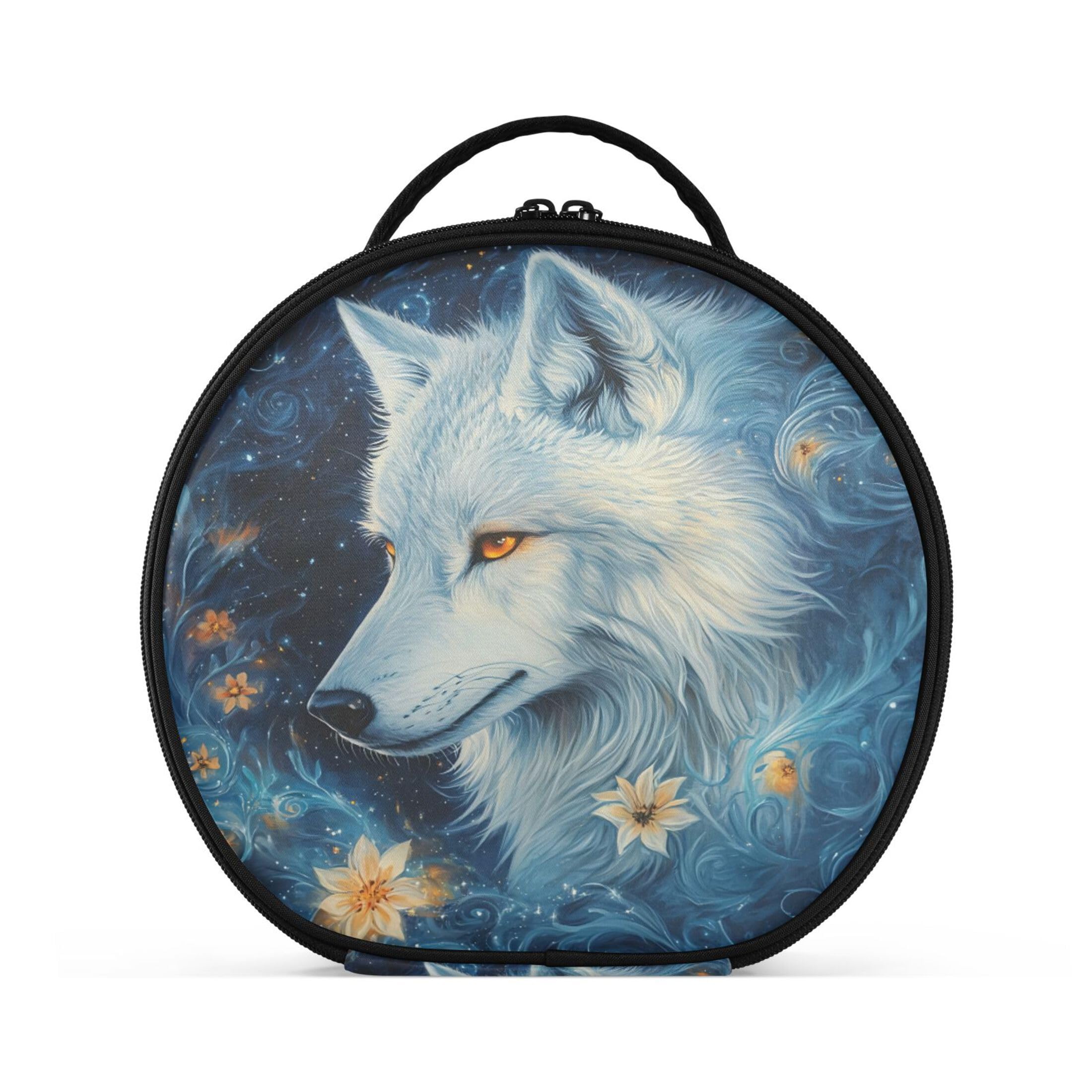 Takiito White Wolf Travel Makeup Case Portable Makeup Box Artist Cosmetic Case Organizer With Adjustable Dividers