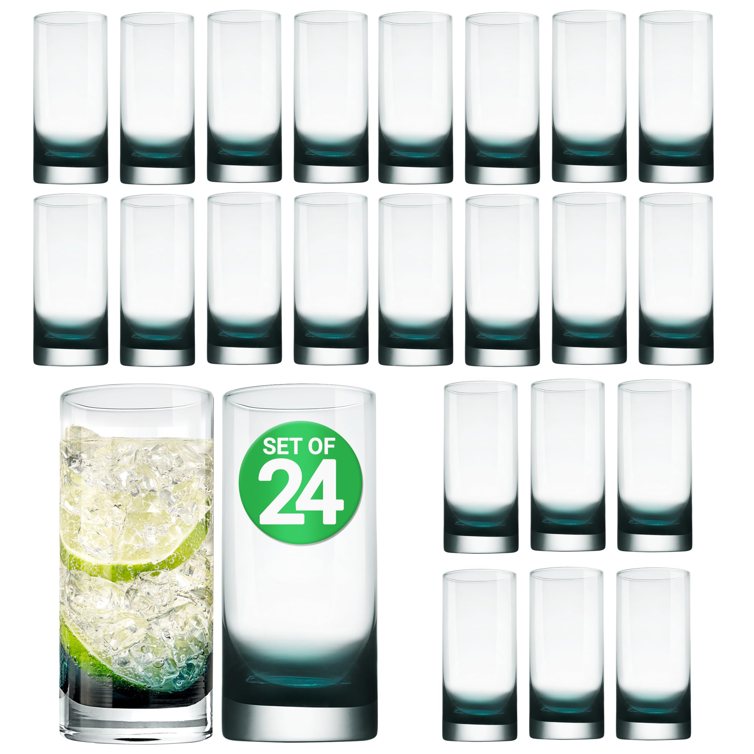 NutriChef Highball Glasses 12 5oz Set of 24 Lead-Free Crystal Tumblers Hand-Blown Dishwasher Safe Ideal for Cocktails Water