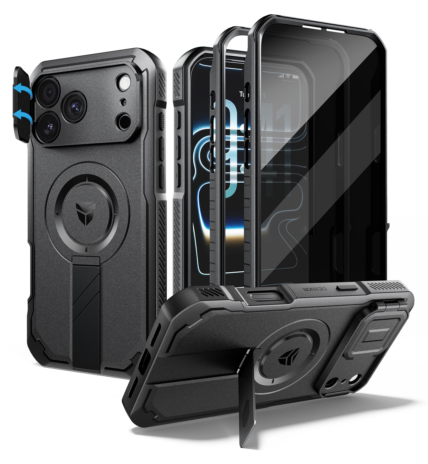 Dexnor Etui do iPhone 18 Pro Max/17 Pro Max z przesuwaną osłoną aparatu i składany składany ochraniacz ekranu, ochrona prywatności, wytrzymały pokrowiec ochronny przed prywatnością, czarny