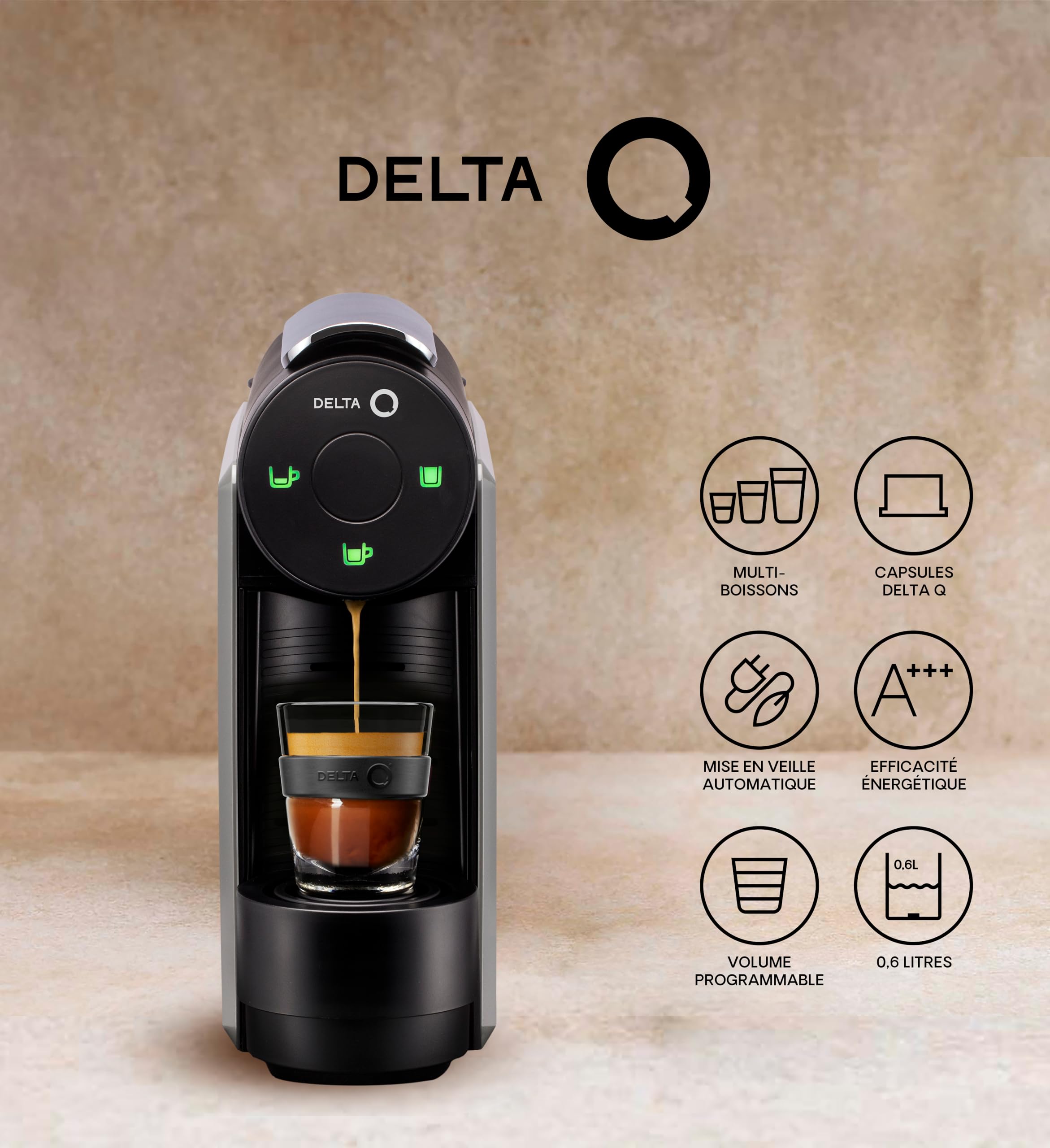 Delta Q Máquina de cápsulas MiniQool Gris, 19 Bares de Presión, Depósito 0,6 L, Incluido 2 x 40 Cápsulas Intensidad 10 y 10 Cápsulas Descafeinadas
