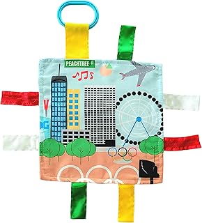 Baby Jack & Co 8x8â€ Learning Lovey Atlanta Georgia Tag Toys for Babies - Baby Crinkle Toys - Soft & Safe - Learn USA Cities and Shapes - Ideal Baby Toy & Gift BPA Free w/ Stroller Clip