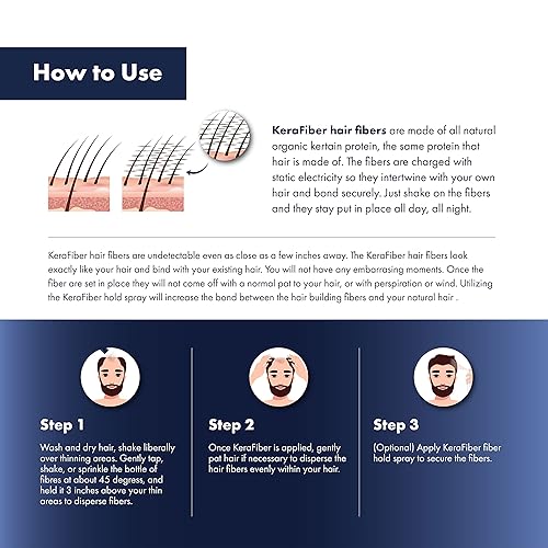 Miniatura 4 de KeraFiber Fibras profesionales para la construcción del cabello, fibras espesantes de cabello de queratina natural, polvo para el cabello para