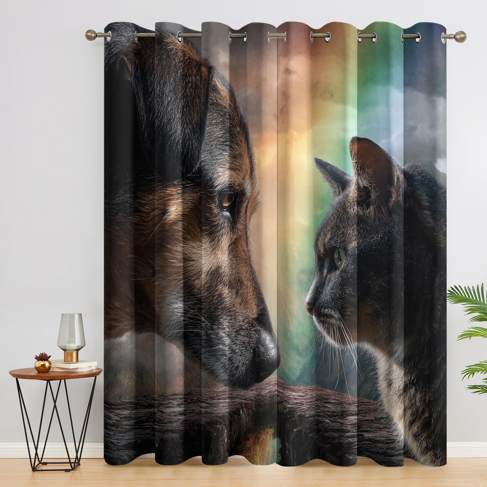 Dog Cat Curtains 46 x 90 Inch 2 Panels, 95% Blackout, Cute Pet Puppy Kitten Curtains for Bedroom, Living Room, Home Decor, Thermal Insulated Eyelet Window Drapes QCN13