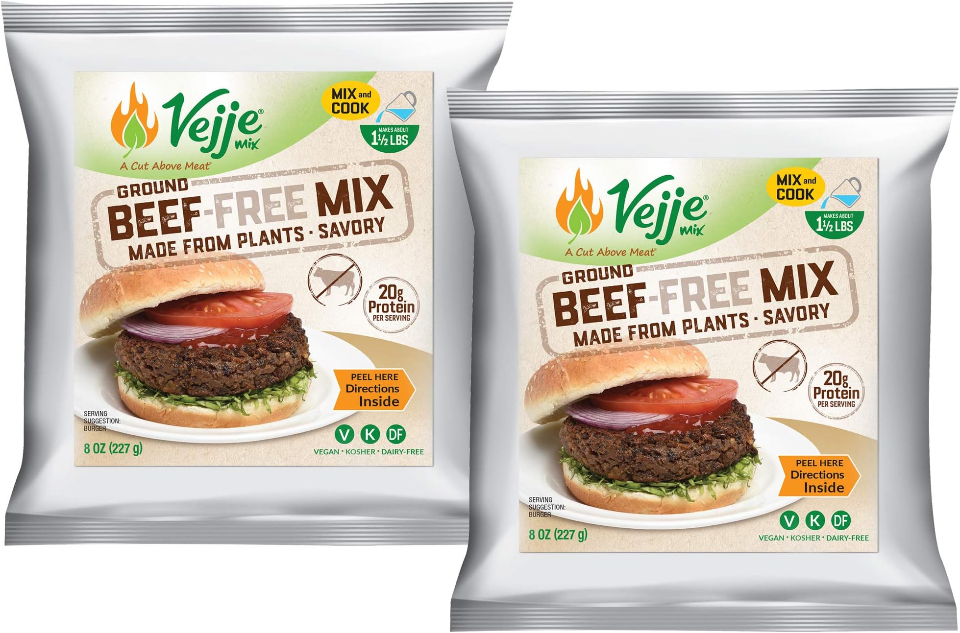 Vejje Meat-Free Mixes - GROUND BEEF-FREE MIX (2-Pack) (Two 8oz Bags, Each Bag Makes 1.5 lbs for 3 lbs Total) Meatless Vegan Substitute. Plant-Based Meat Alternative for Burgers, Tacos, Crumbles & More