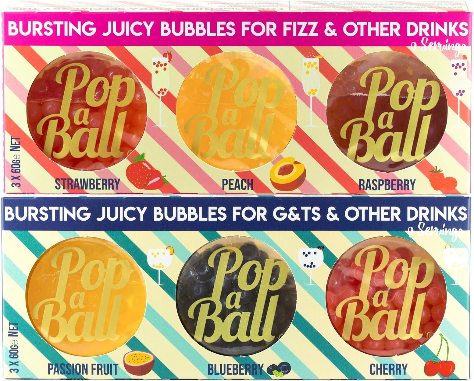 Popaball Bursting Bubbles for Gin & Prosecco 6 x 60 Grams | Prosecco, Gin, Mocktail & Cocktail Making Gifts | Gift Set Ideas for Her, Hampers & Hen Parties