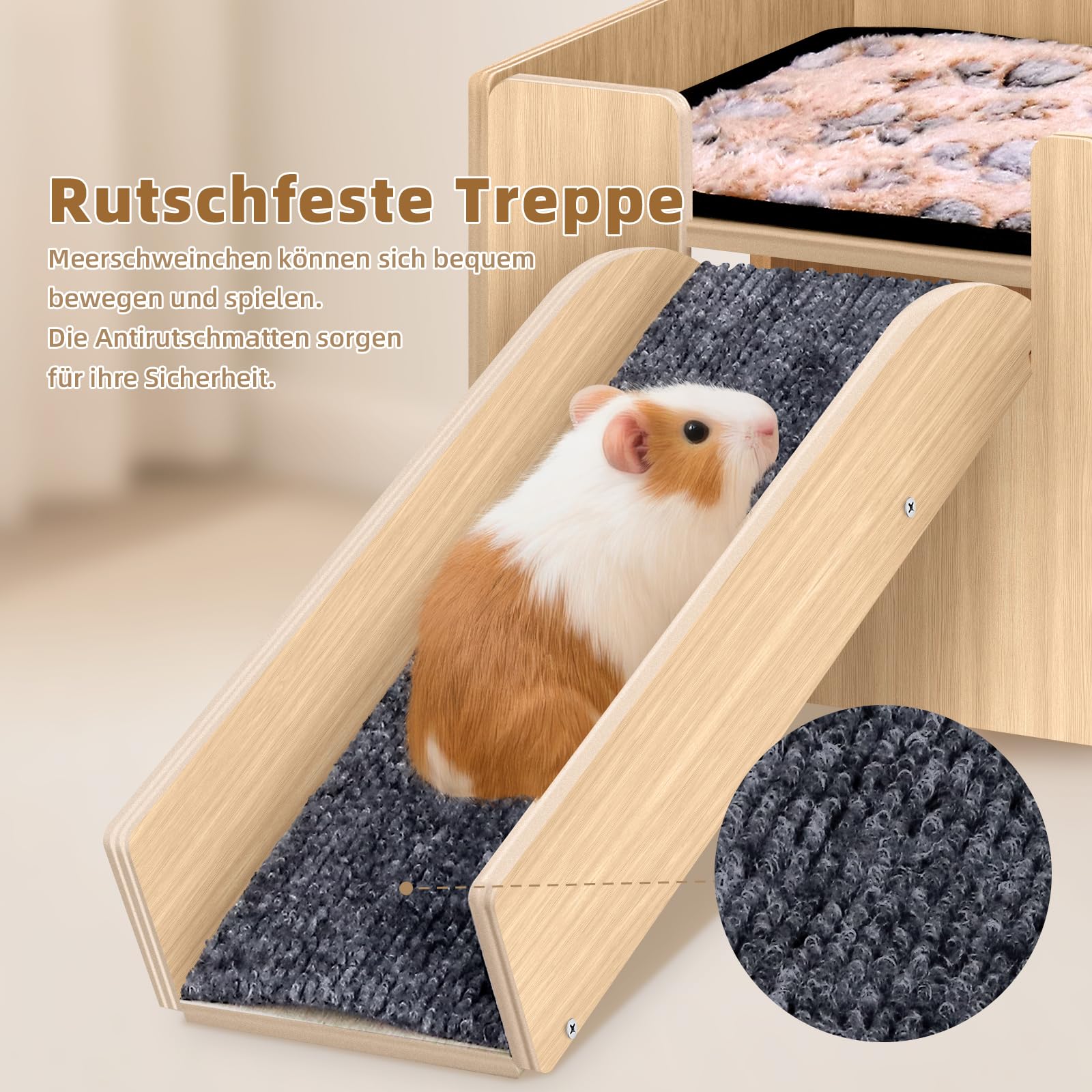 Mittimiya 3-in-1 Meerschweinchen Haus, Hamster Haus aus Holz mit Plattform und Treppe als Versteck, Meerschweinchen Zubehoer Kaninchenhaus für Kleintiere