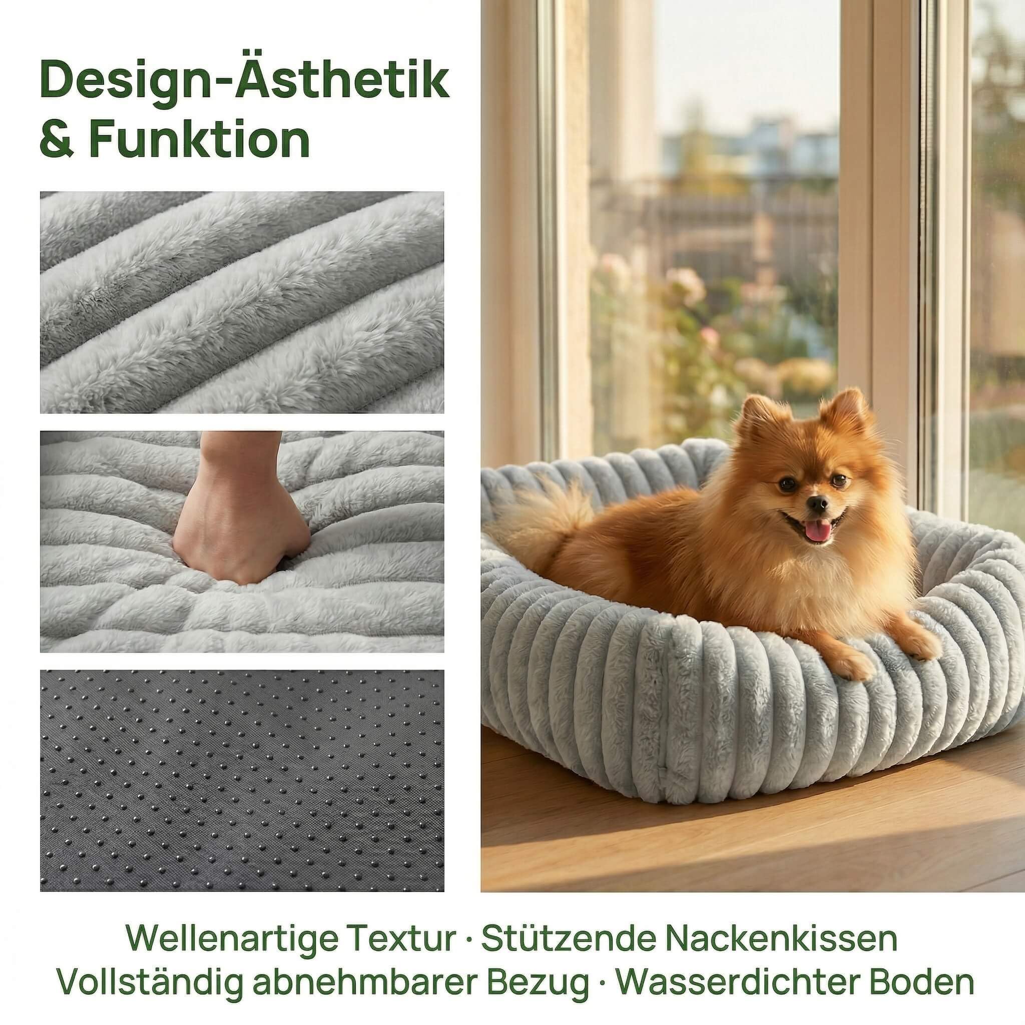 Hundebett M, 63 x 53 x 18 cm, waschbar, Kunstkaninchenfell, Grau