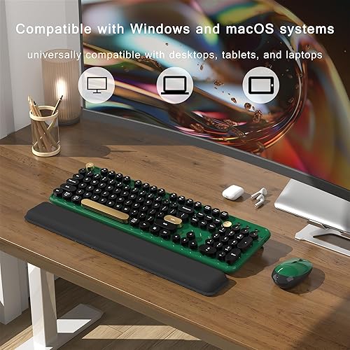 Miniatura 3 de Combo de teclado y mouse inalámbricos de color con teclas redondas estilo máquina de escribir, diseño retro, interruptor de encendido, diseño negro,