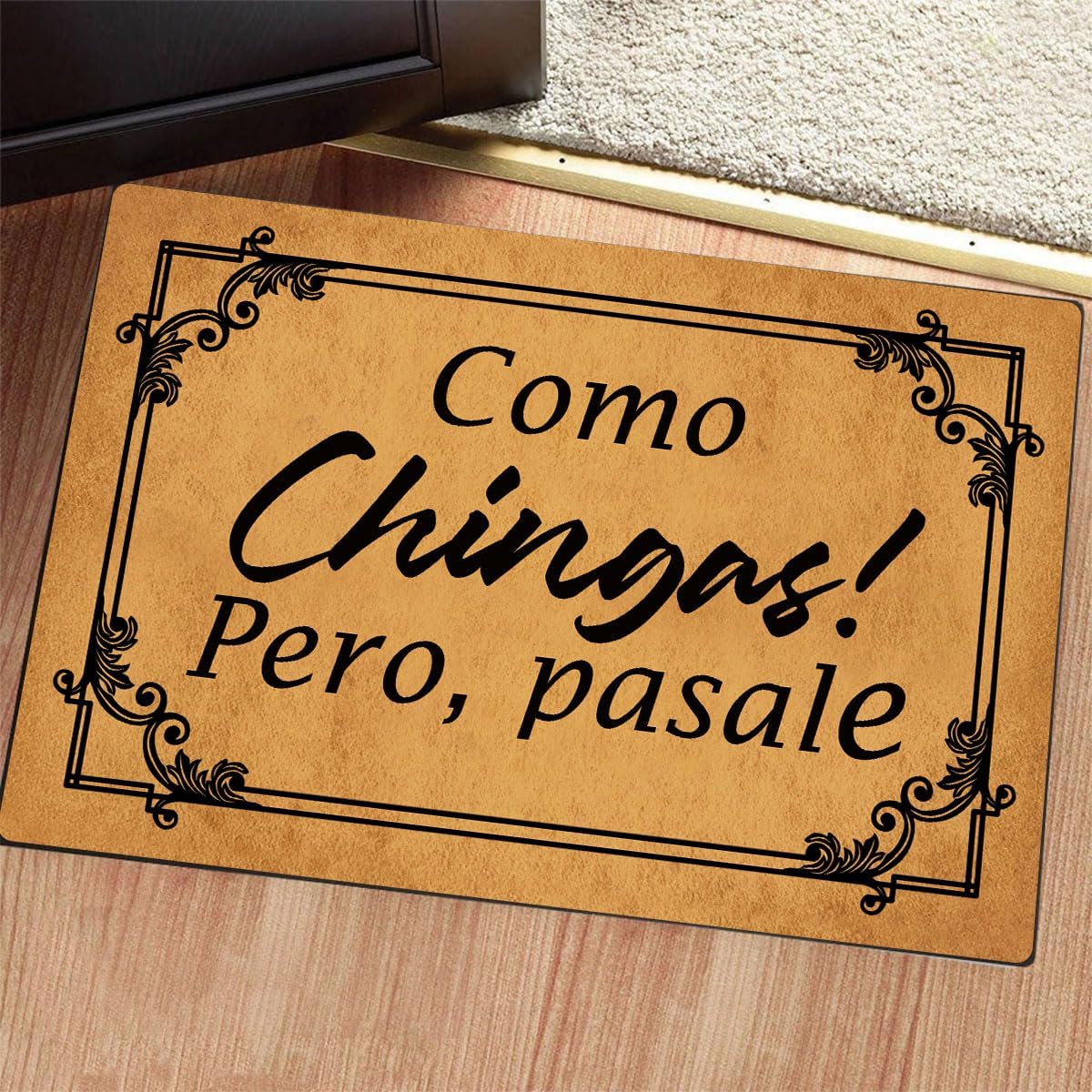 Funny Welcome Monogram Doormats for Entrance Way Indoor Como Chingas! Pero, pasale Personalized Kitchen Rugs and Mats with Anti-Slip Rubber Back Funny Novelty Gift Mat(23.7 X 15.9 in)