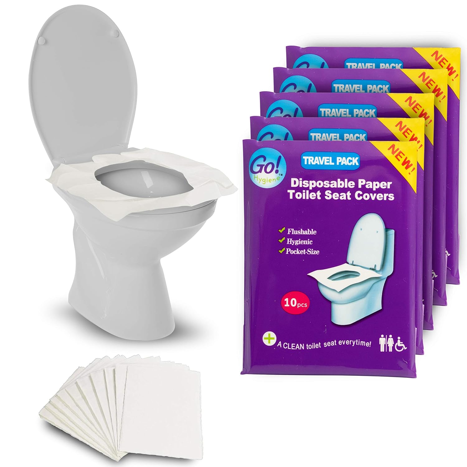 GoHygiene: XL Travel Pack of 4 Packs (40-Count) + 1 Free Pack (10-Count) ! - Disposable Toilet Seat Covers - New! detailed view