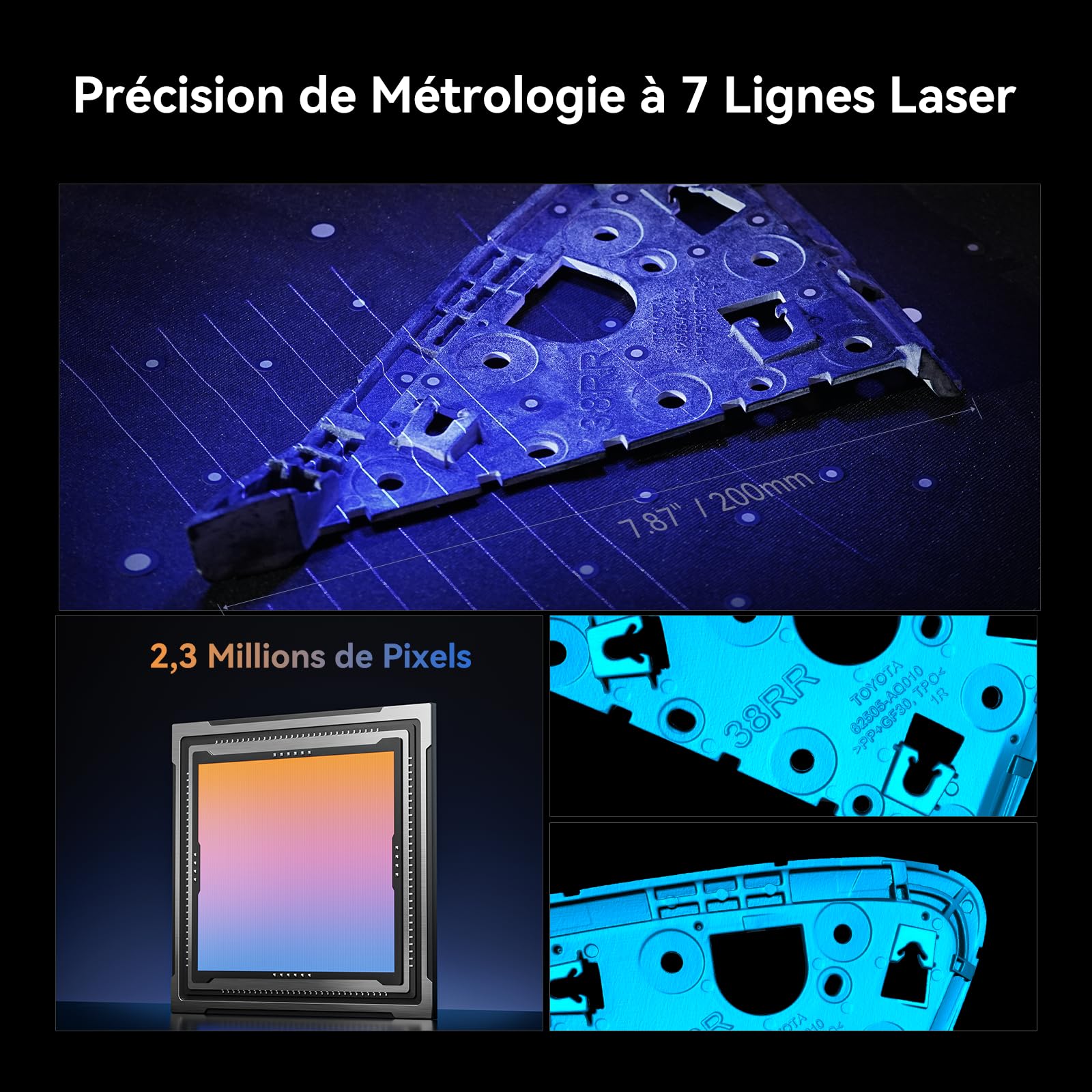 Creality CR-Scan Raptor Scanner 3D, 60 PFS, Portable, Prend en Charge le Mode Double Lumière Bleue/Proche Infrarouge, Précision 0,02 mm, 5mm-2000mm Numérisation/Rétro-Ingénierie de Pièces Automobiles