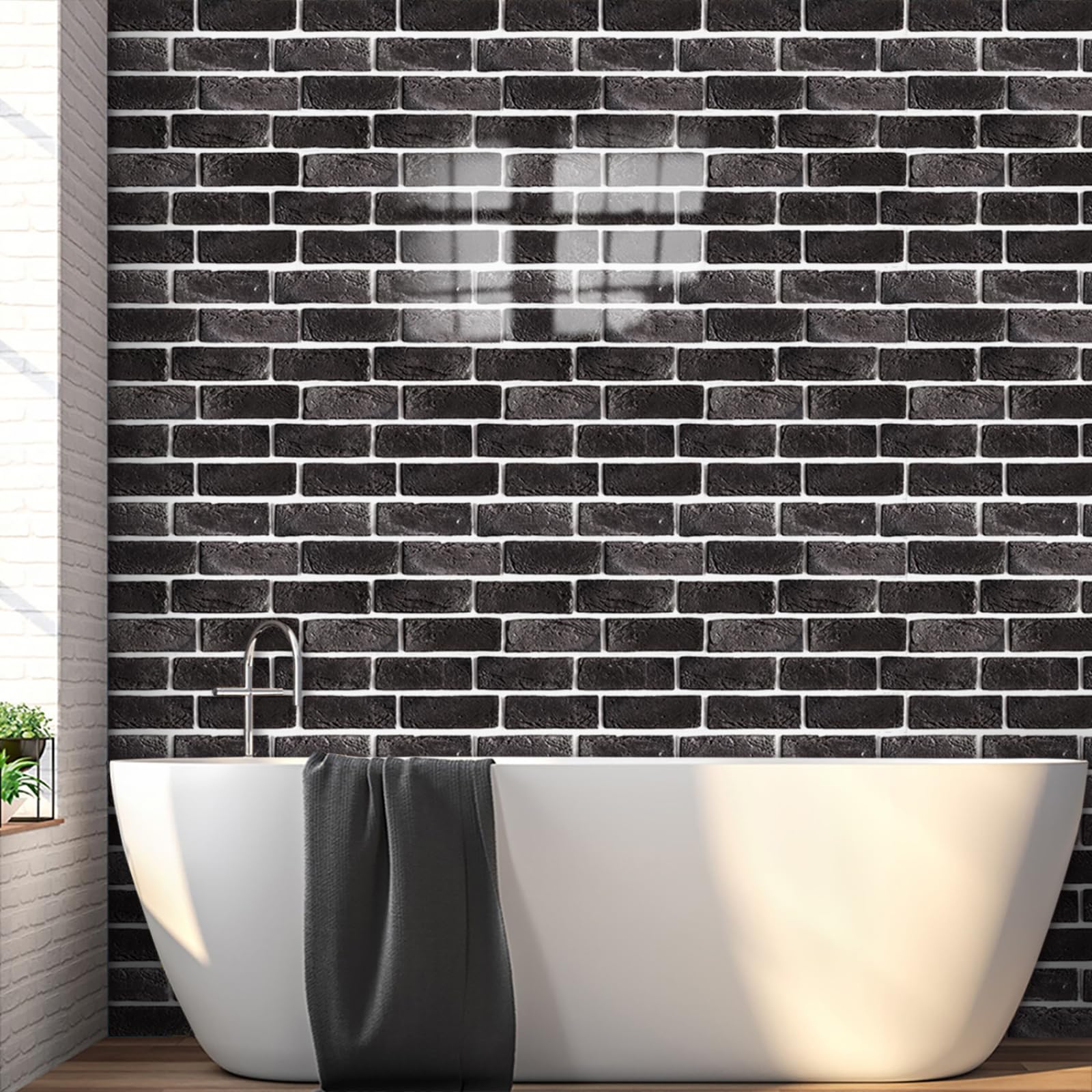 Pavimento Pvc Adesivo Mattone Grigio Nero Piastrelle Adesive Pavimento Cucinao Bagno Mattonelle Adesive Cucina Paraschizzi Cucina Adesivo Rimovibile Adesivi per Piastrelle Bagno 27x27cm/30 Pcs